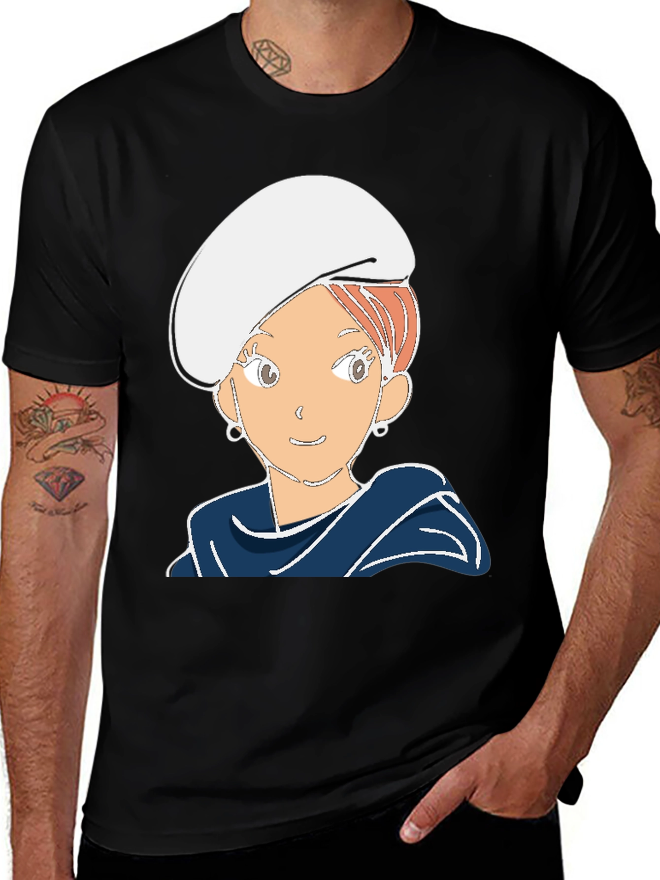 Variant 26 of Cartoon Girl Graphic Tee - Black Cotton Blend T-Shirt