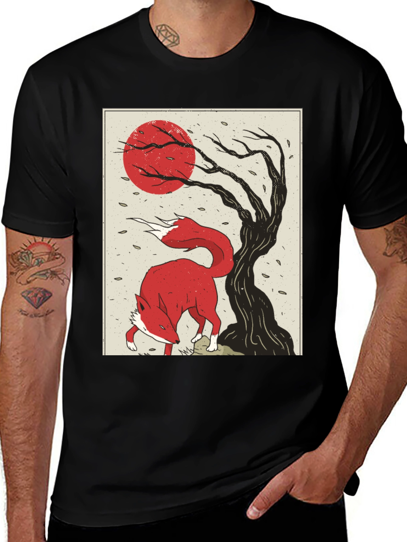 Variant 13 of Men's Fox and Tree Graphic T-Shirt - Black