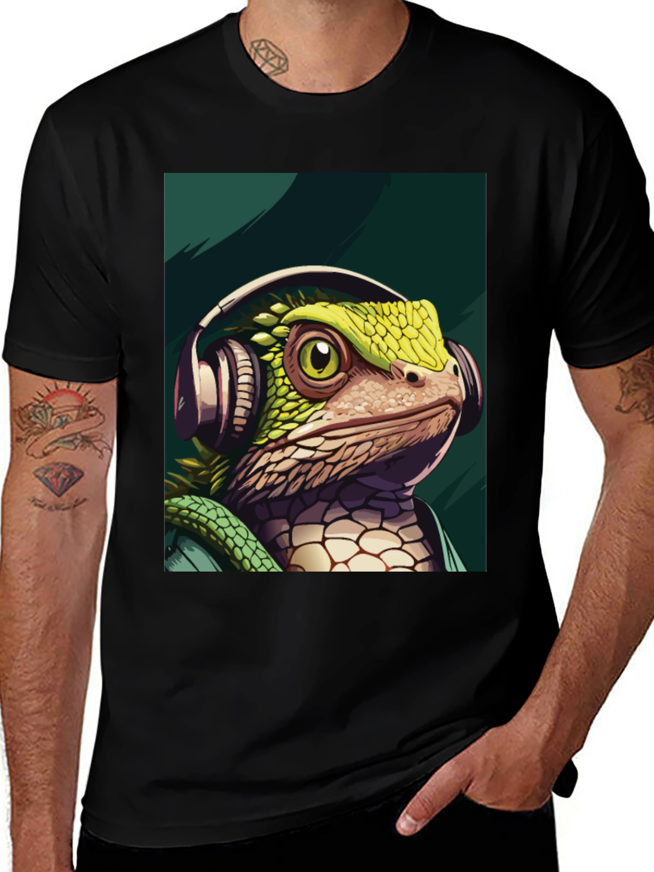 Variant 15 of Lizard DJ Graphic Tee - Cool Animal Headphones T-Shirt