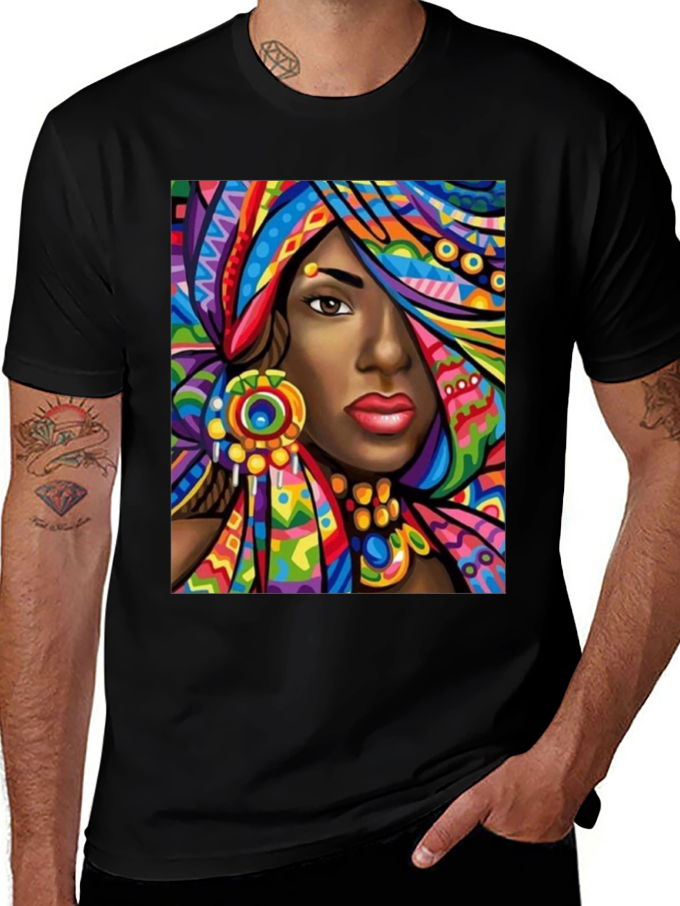 Black Colorful African Queen Graphic T-Shirt main image