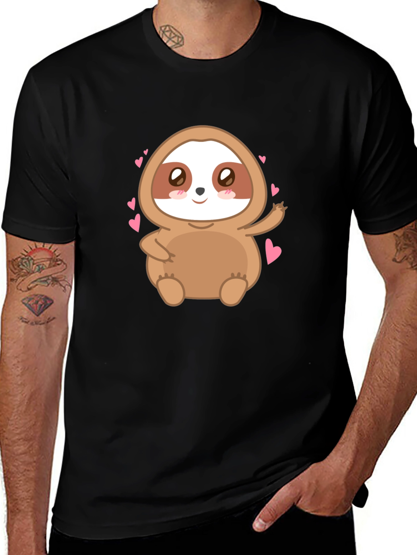 Variant 16 of Cute Sloth Heart Tee - Men's Black T-Shirt