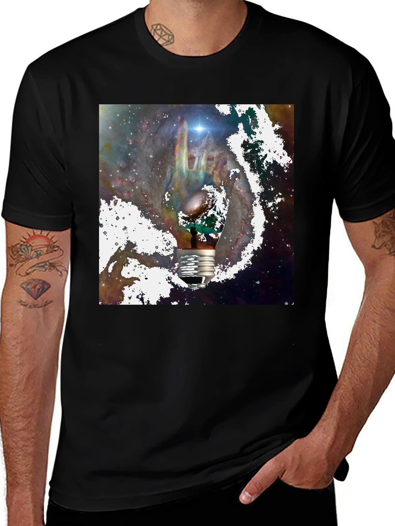 Black Cosmic Light Bulb Graphic Tee - Black main image