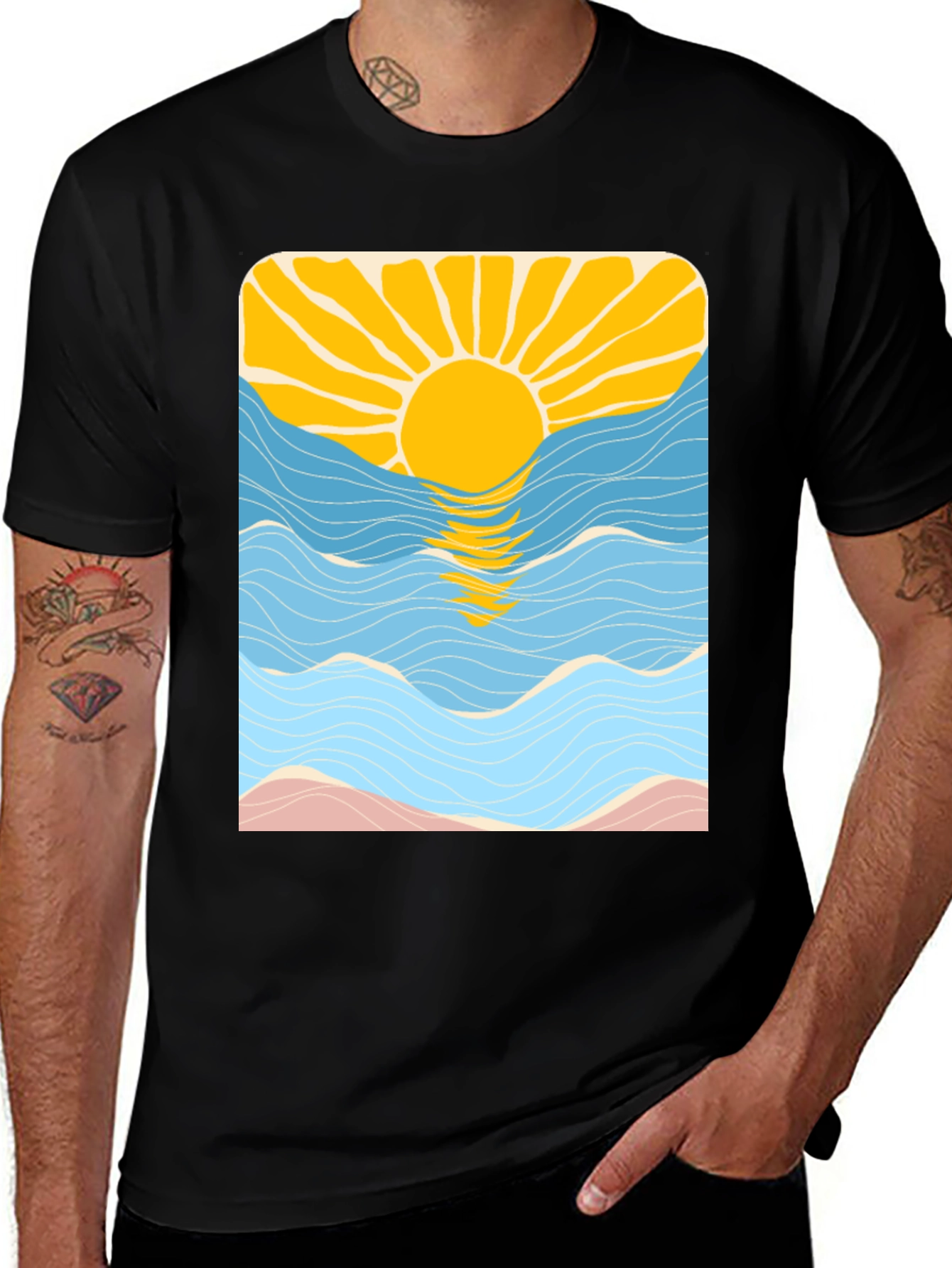Variant 16 of Retro Sunset Wave T-Shirt - Black Graphic Tee