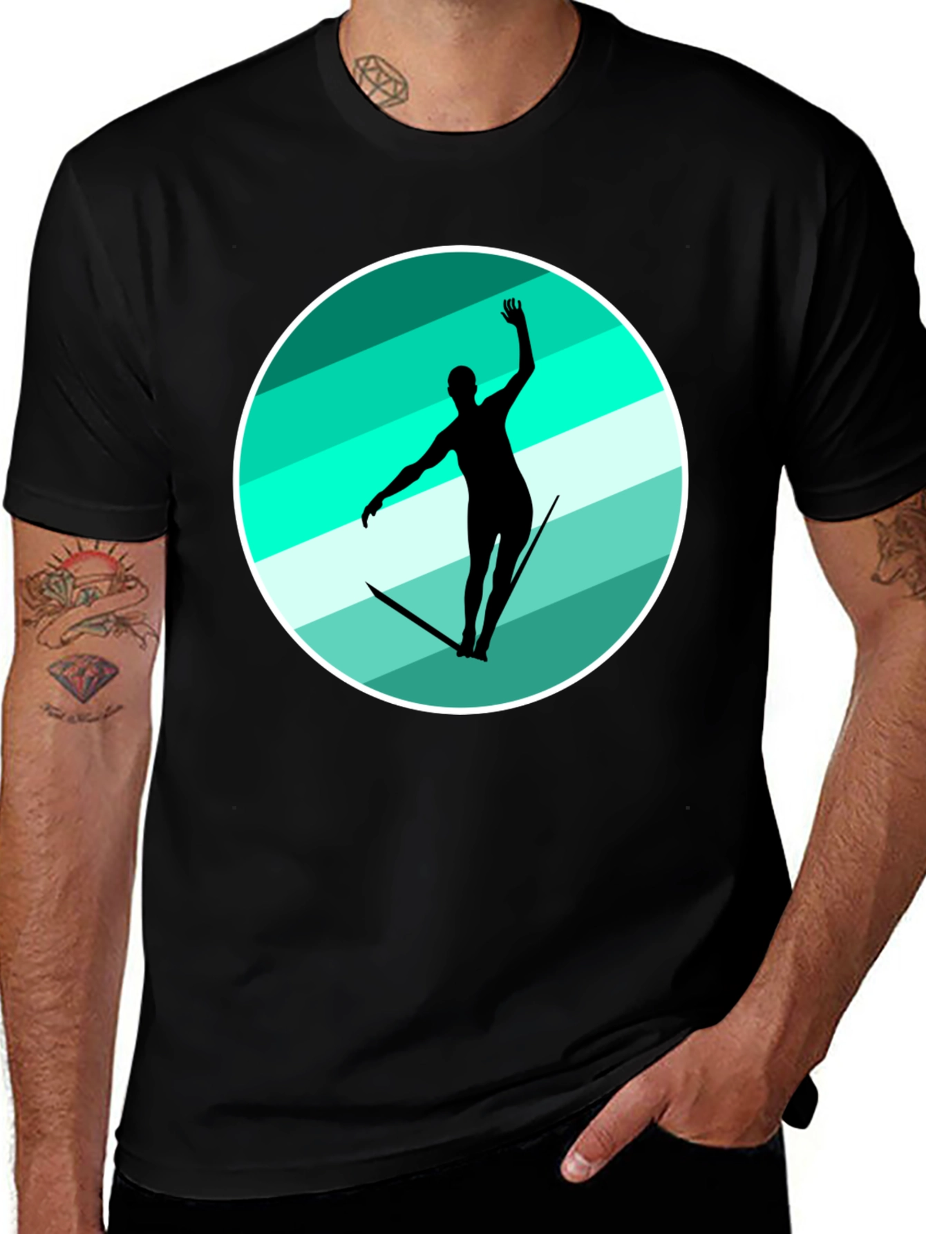 Variant 13 of Water Ski Silhouette Graphic Tee - Black