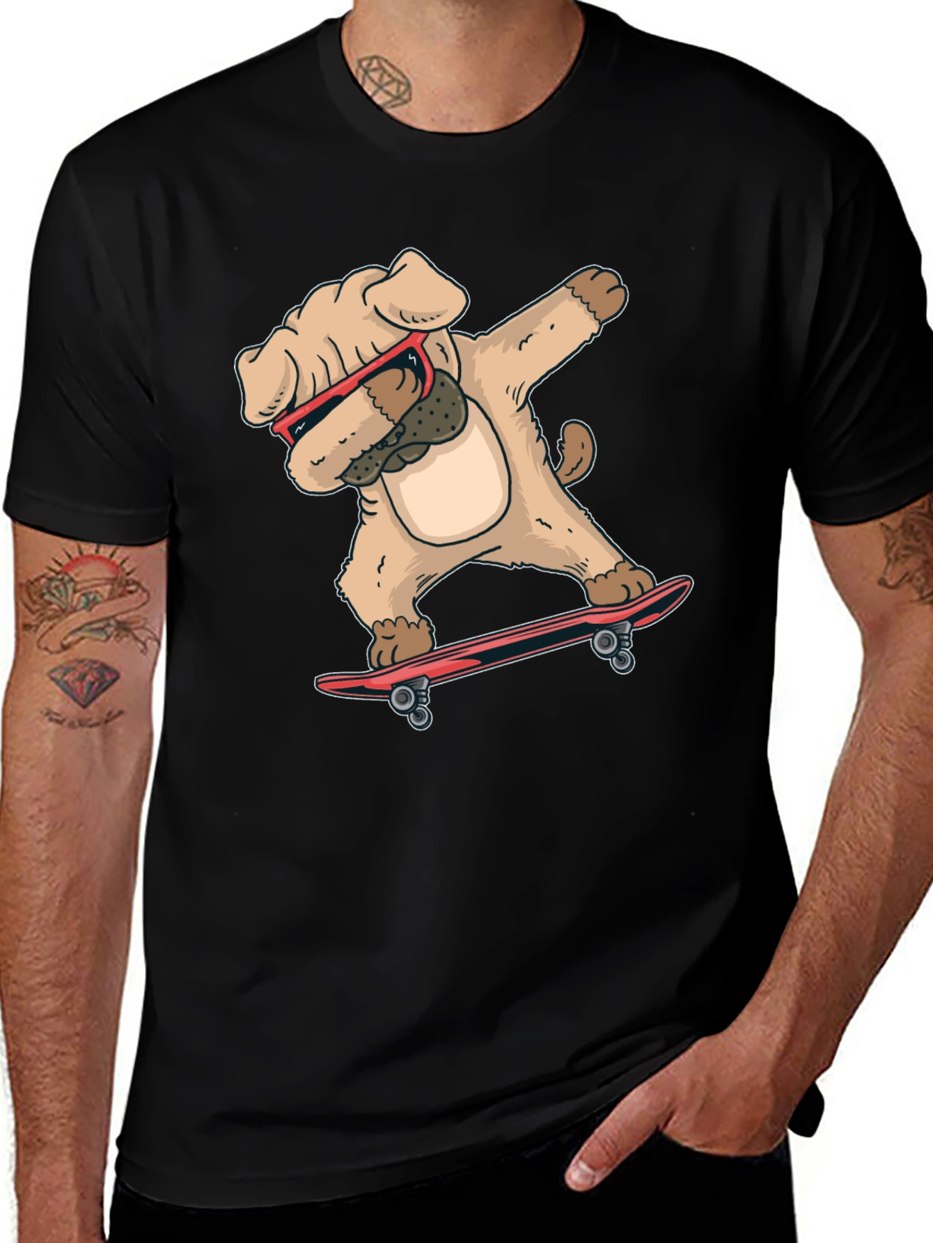 Black Dabbing Dog Skateboard T-Shirt main image