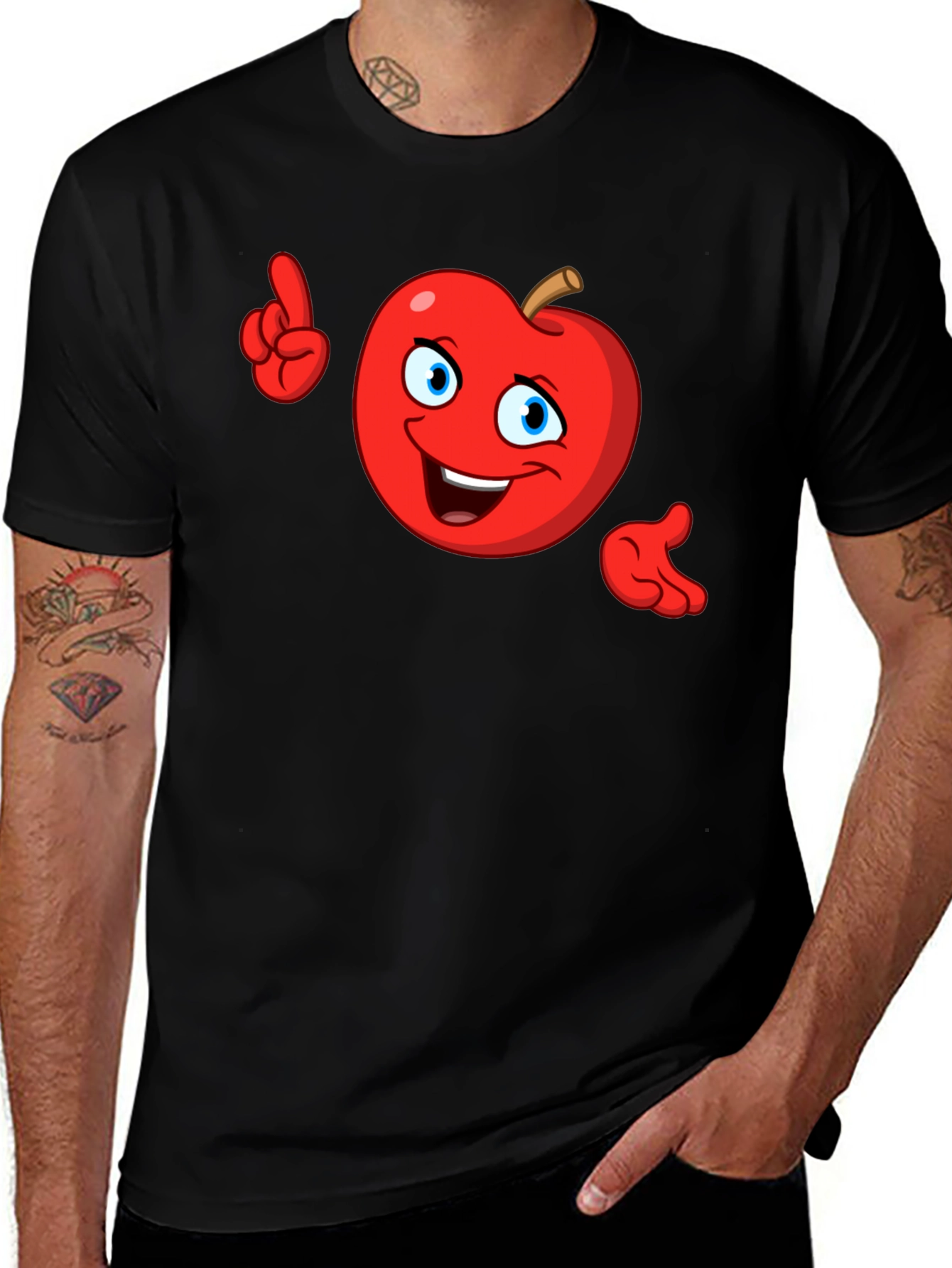 Variant 27 of Funny Apple Cartoon Black T-Shirt