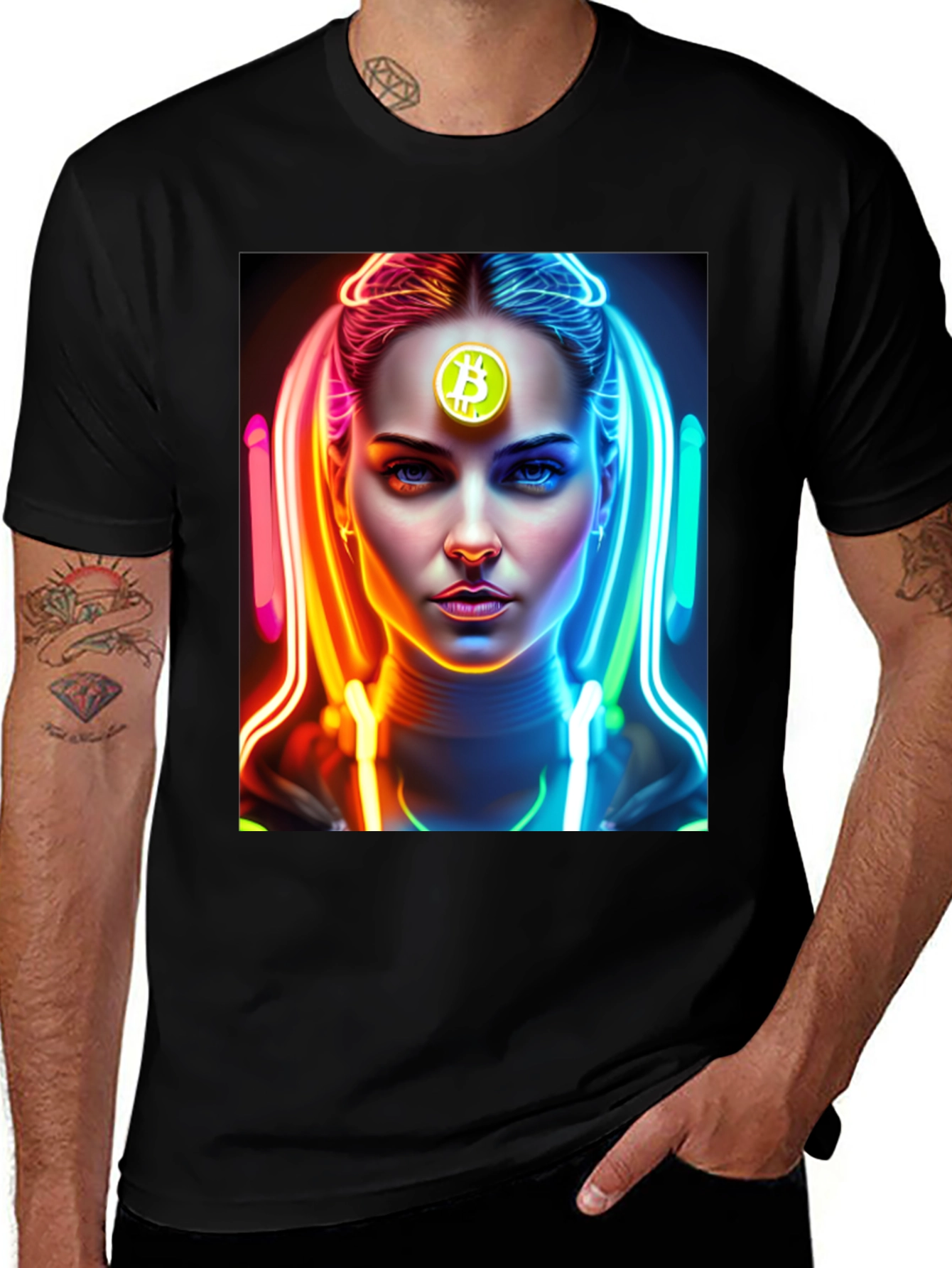 Black Bitcoin Woman Black Tee - Crypto Fashion main image
