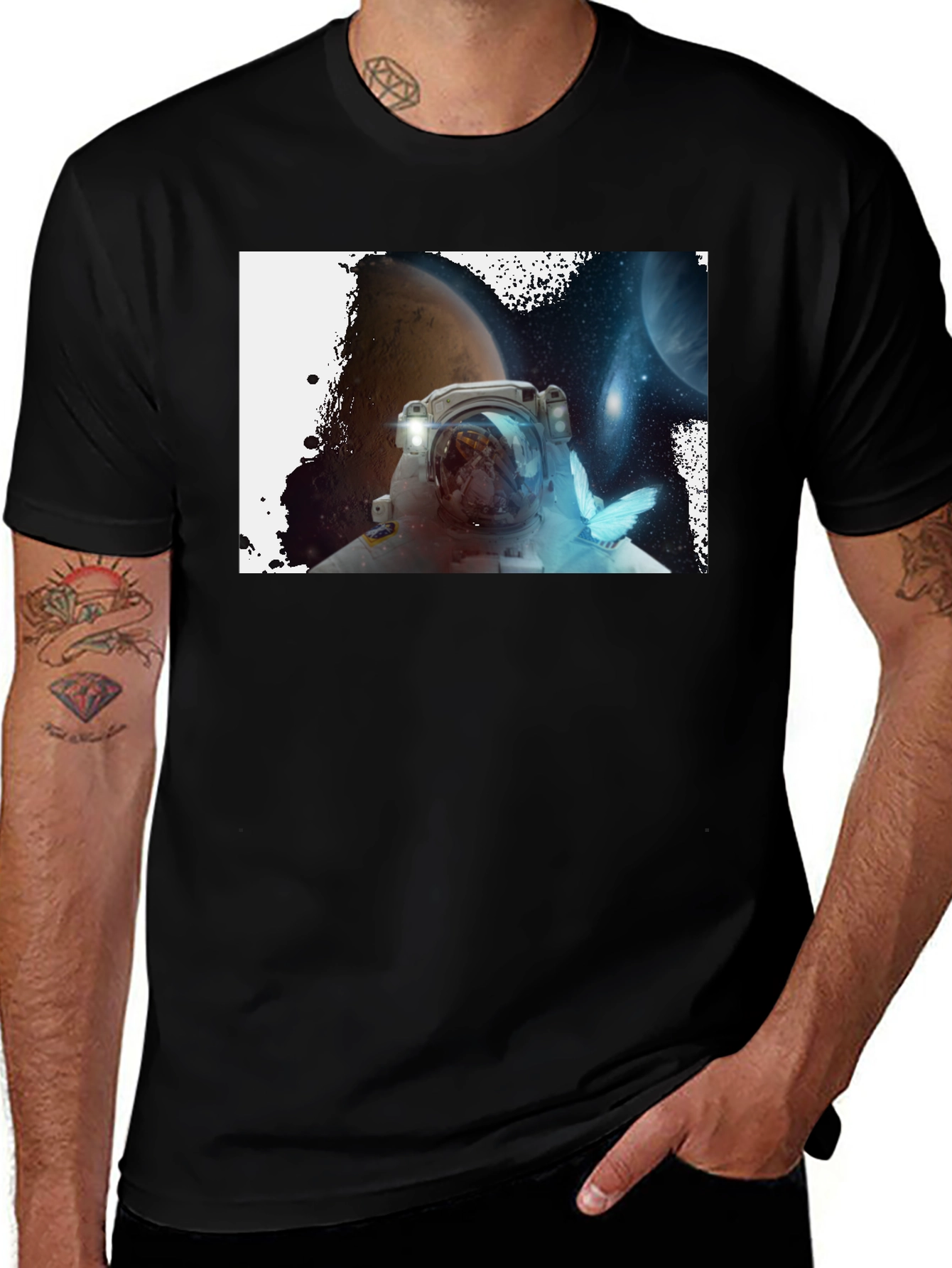 Variant 11 of Astronaut & Butterfly Graphic Black T-Shirt