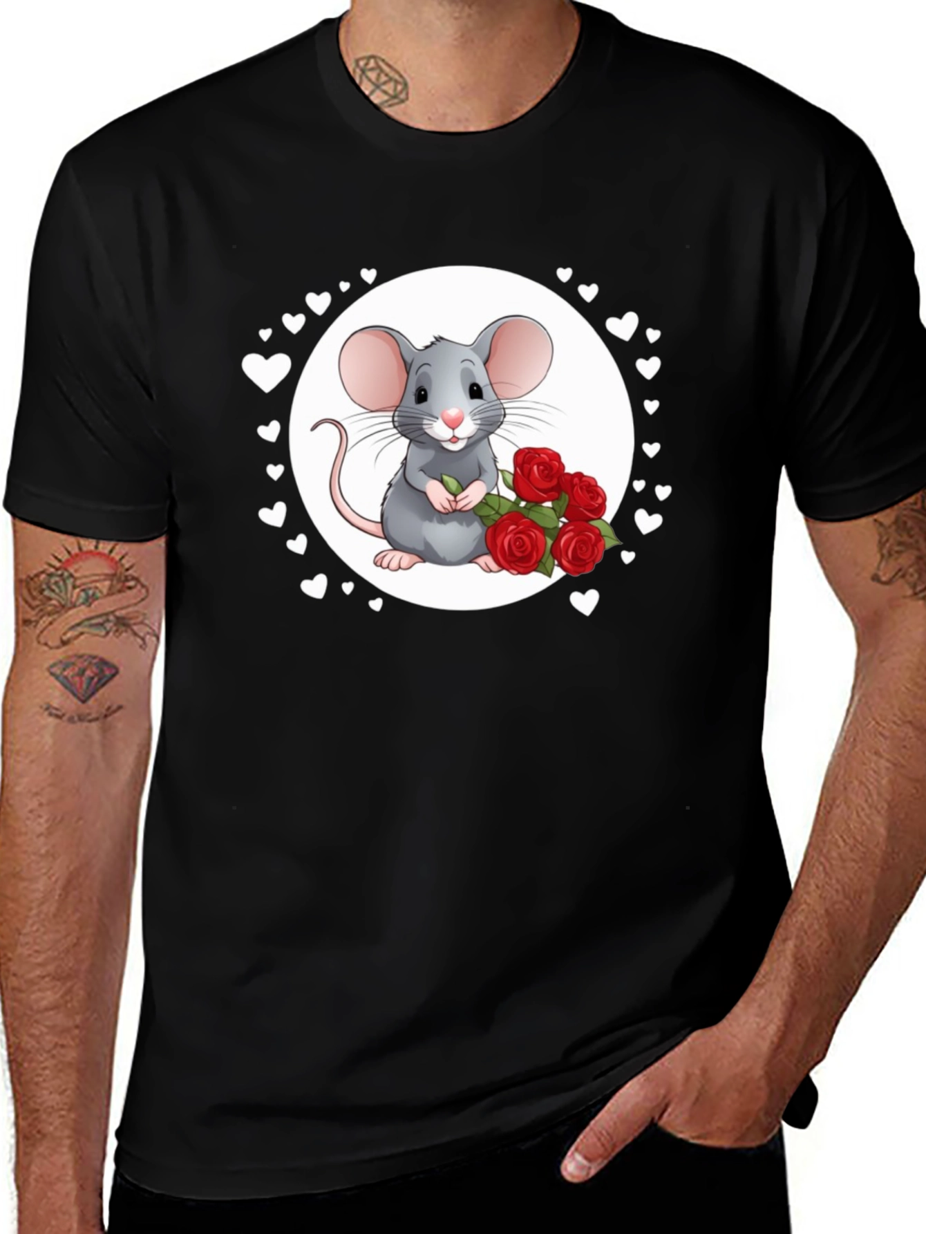 Variant 7 of Cute Mouse with Roses Graphic T-Shirt