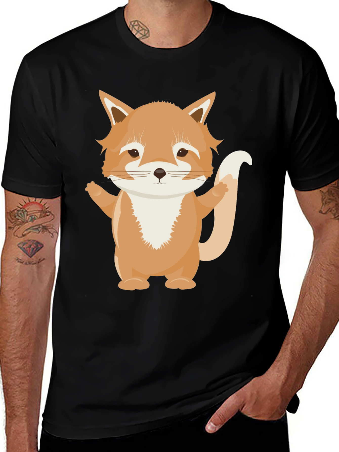 Variant 22 of Cute Cartoon Fox Black T-Shirt