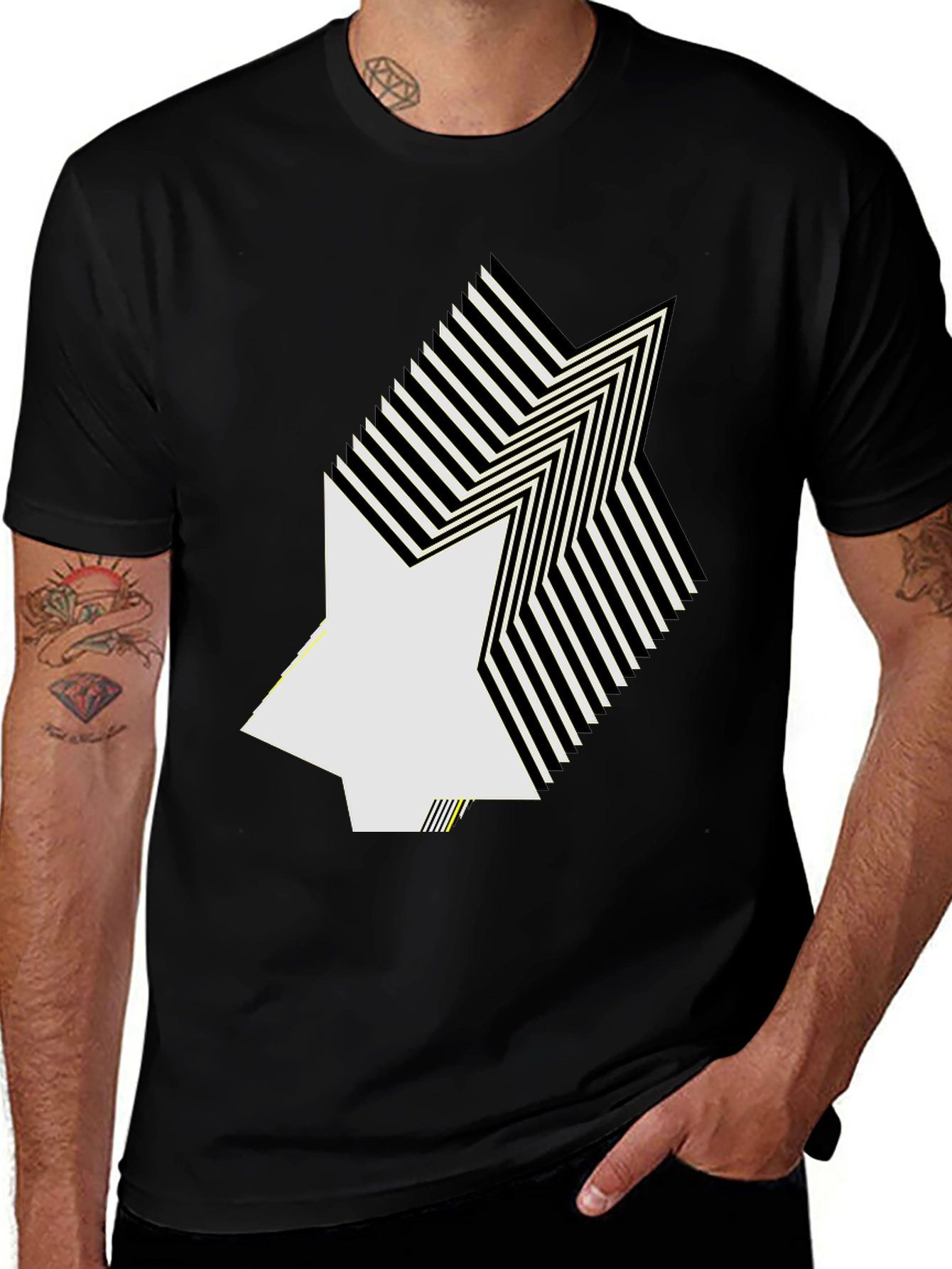Variant 7 of Modern Graphic Star T-Shirt - Black