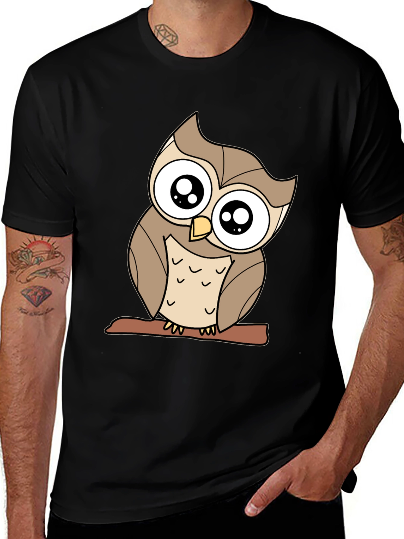 Variant 9 of Cute Owl Graphic Tee - Black Cotton Blend