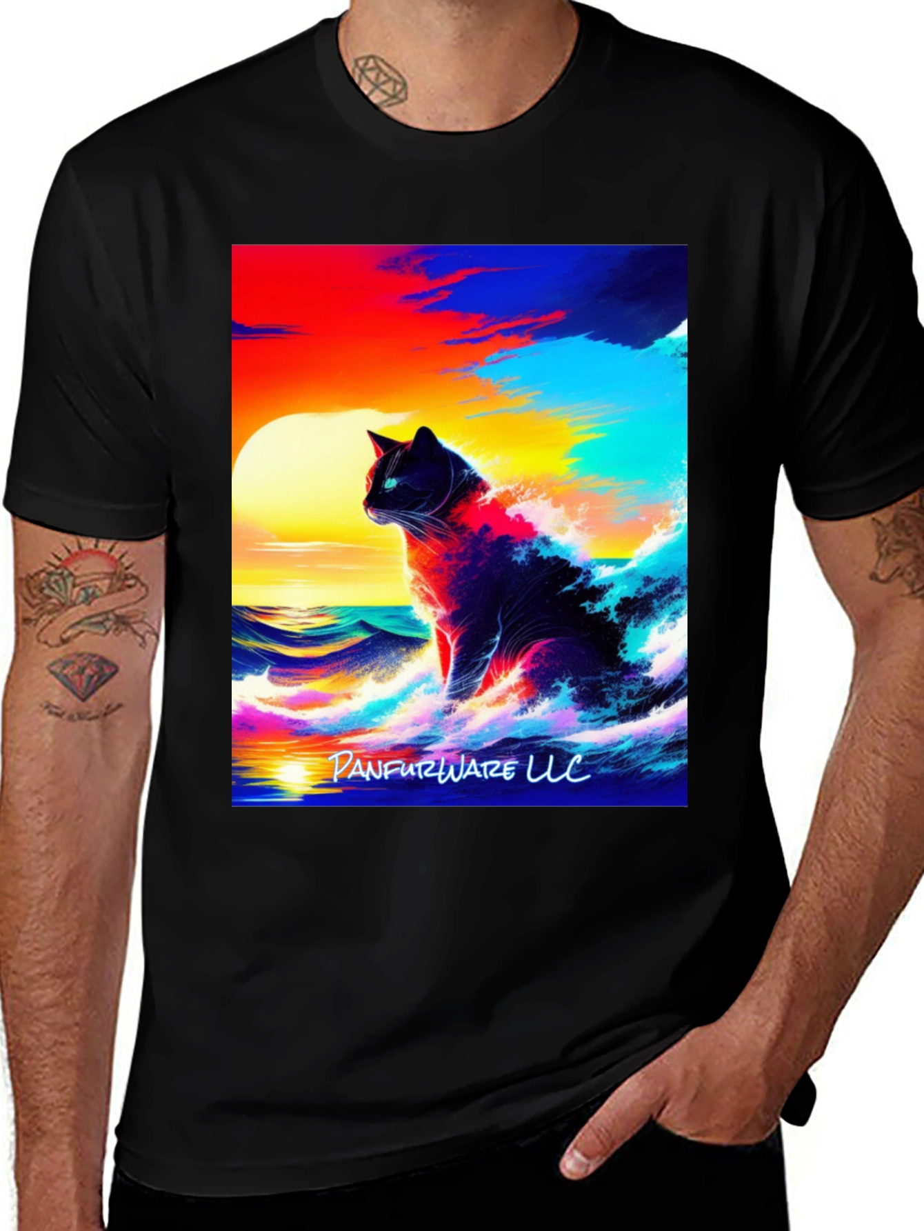 Variant 8 of Cat Waves T-Shirt - Artistic Sunset Design