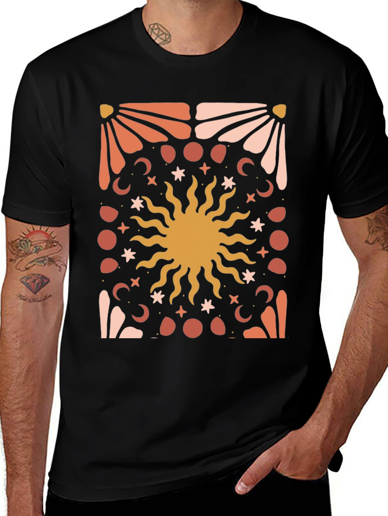 Variant 9 of Celestial Sun Graphic Tee - Black Cotton Blend