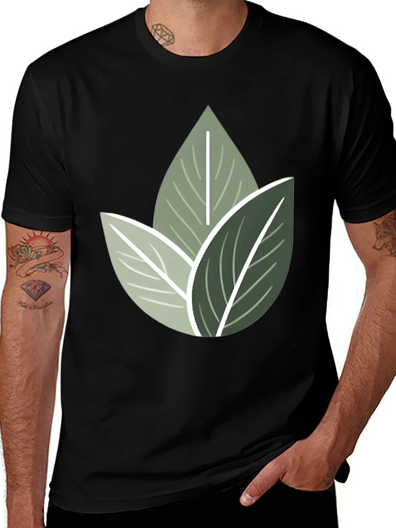Variant 23 of Nature Inspired Leaf Print Crew Neck T-Shirt