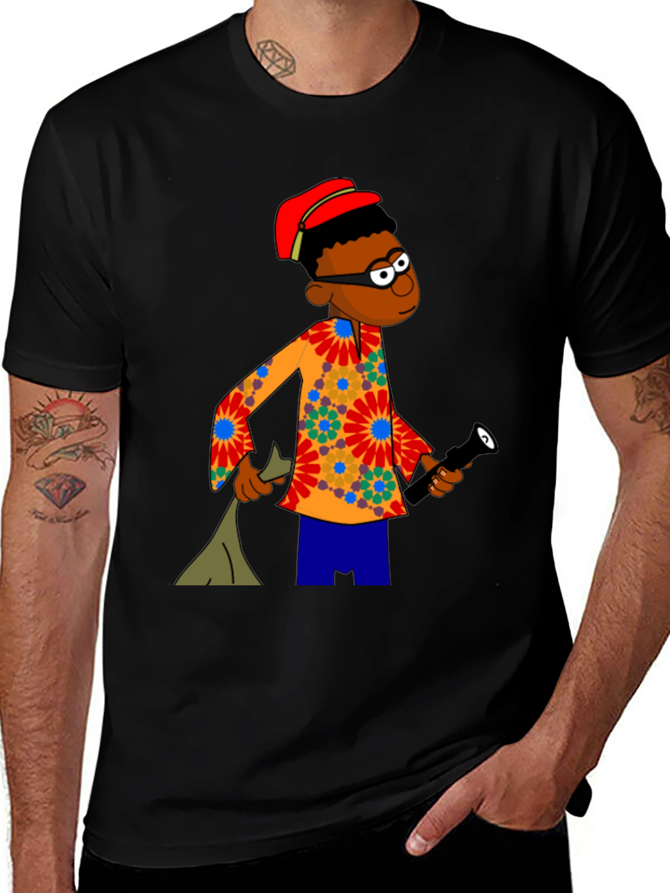 Variant 24 of Cartoon Character Graphic Black T-Shirt
