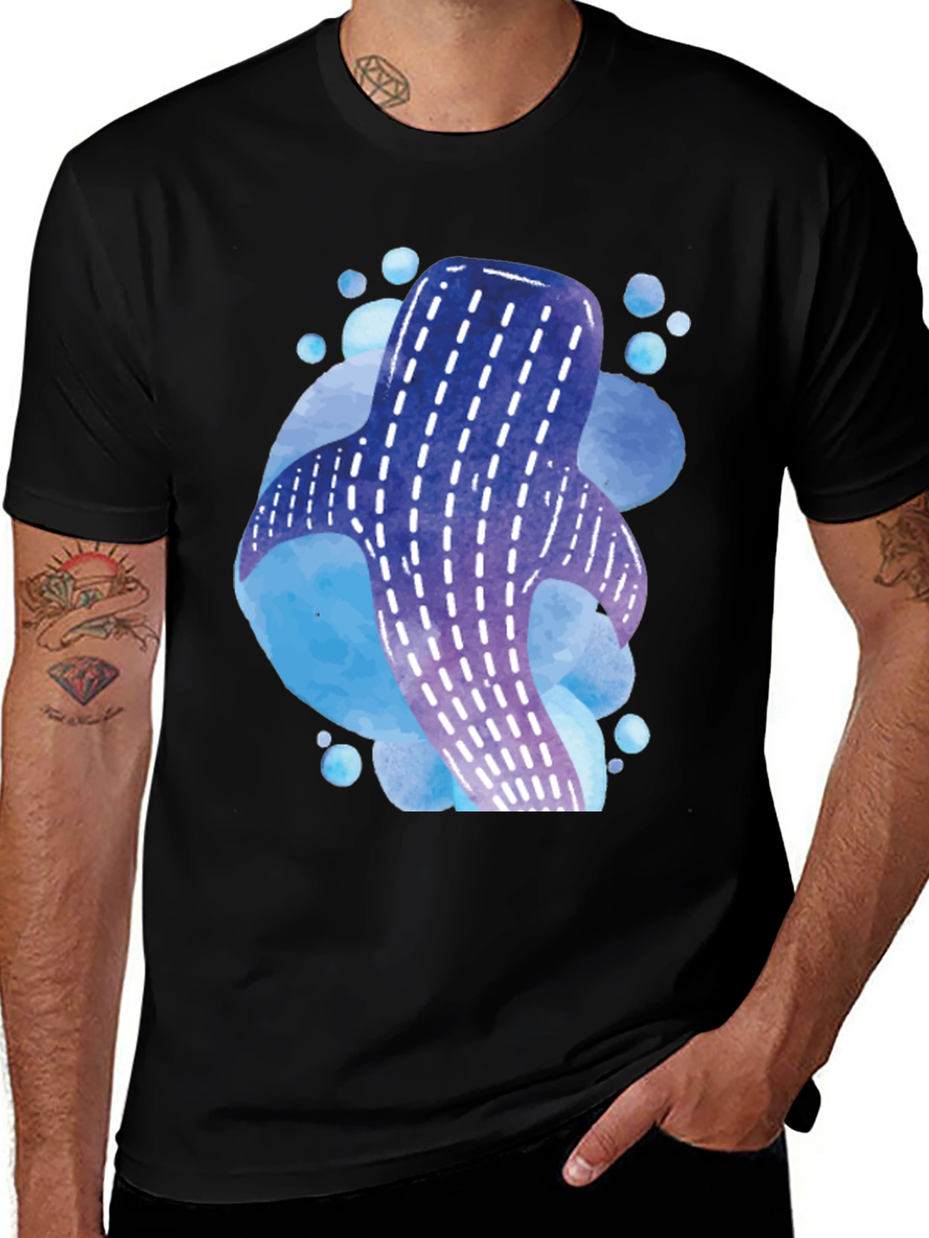Variant 27 of Watercolor Whale Shark Graphic Tee - Black