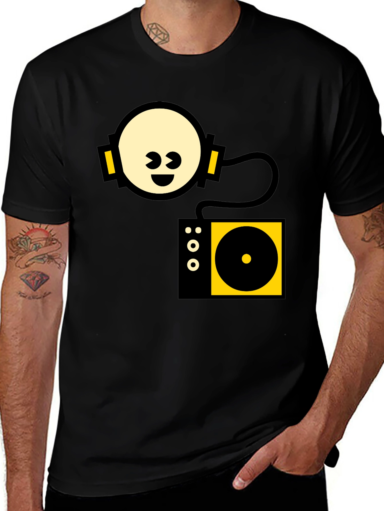 Variant 25 of DJ Smiley Face Graphic Tee - Black Cotton