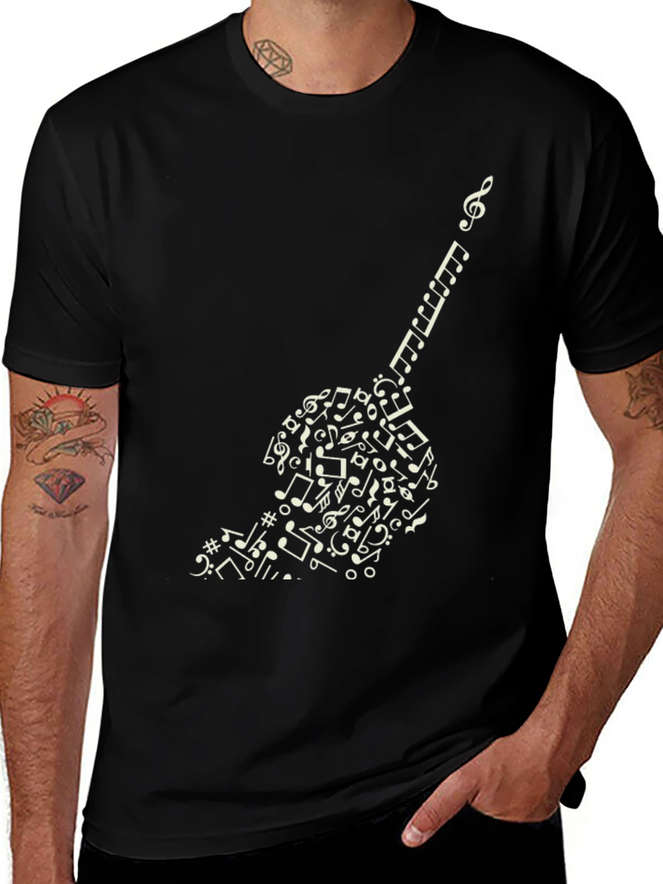 Variant 18 of Musical Guitar Notes Graphic Tee - Black T-Shirt