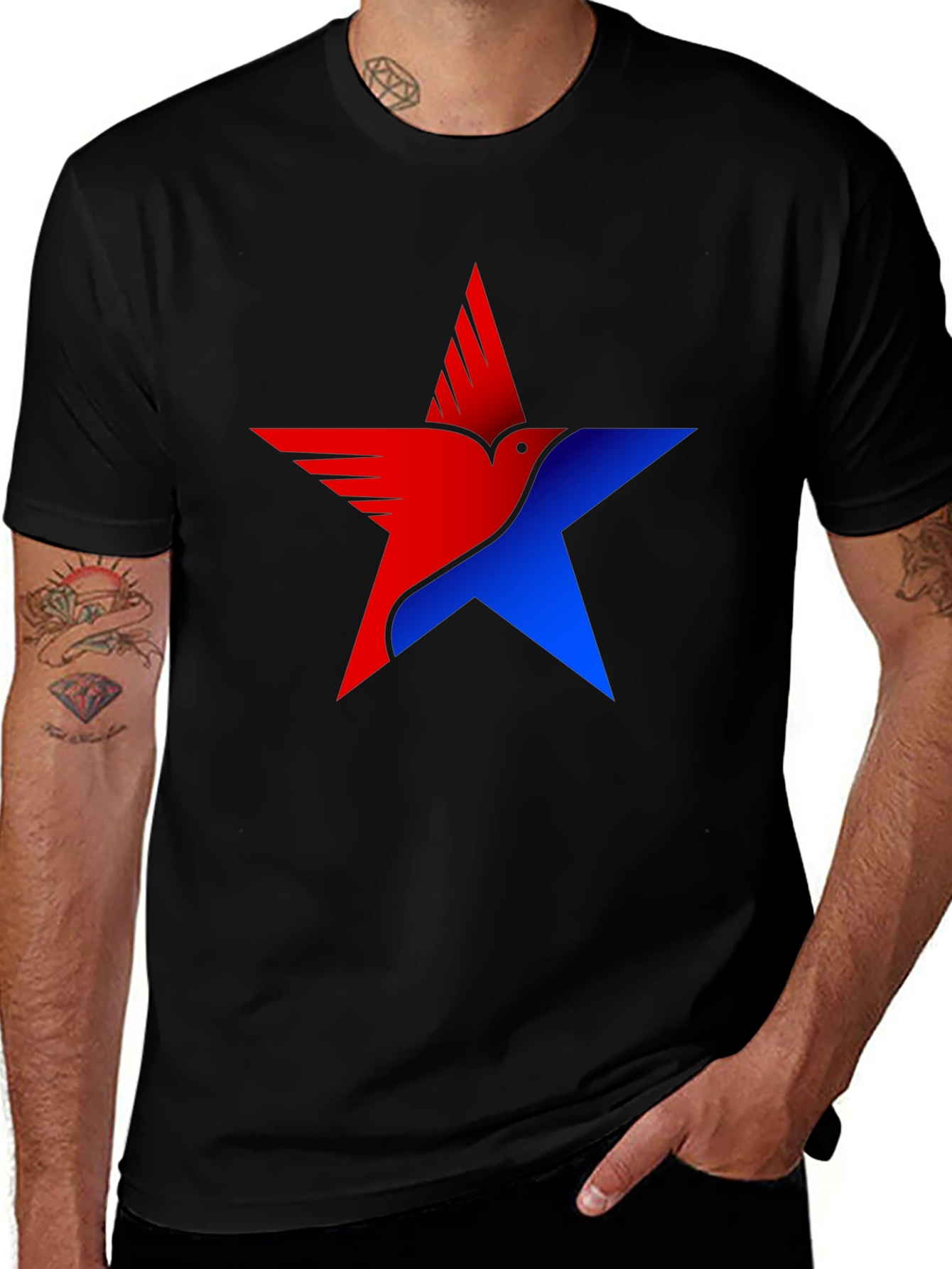 Variant 21 of Star Bird Graphic Tee - Unique Design Black T-Shirt