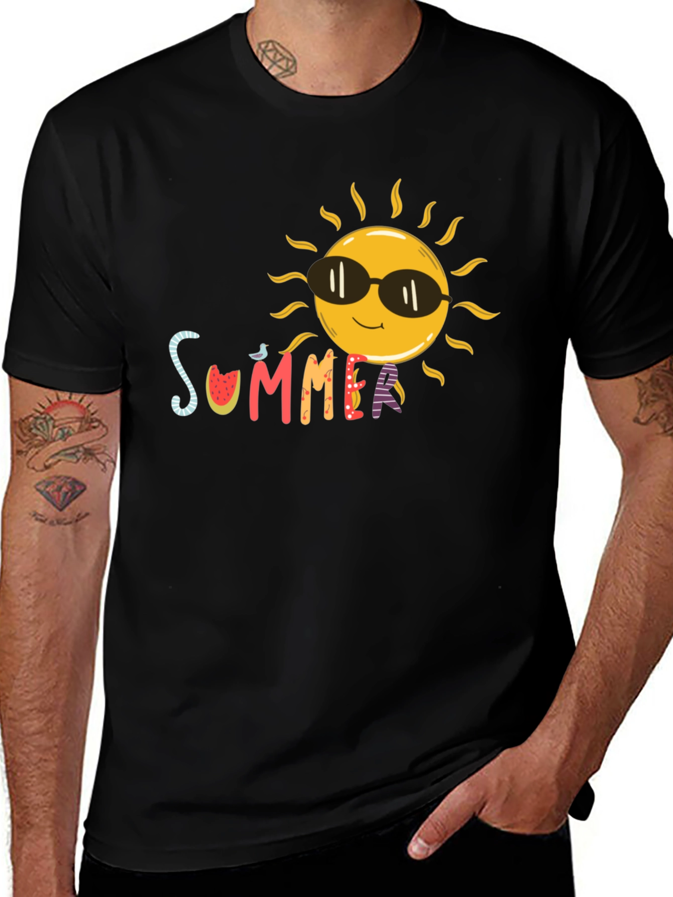 Variant 9 of Summer Sun Graphic Tee - Stylish Unisex Black T-Shirt