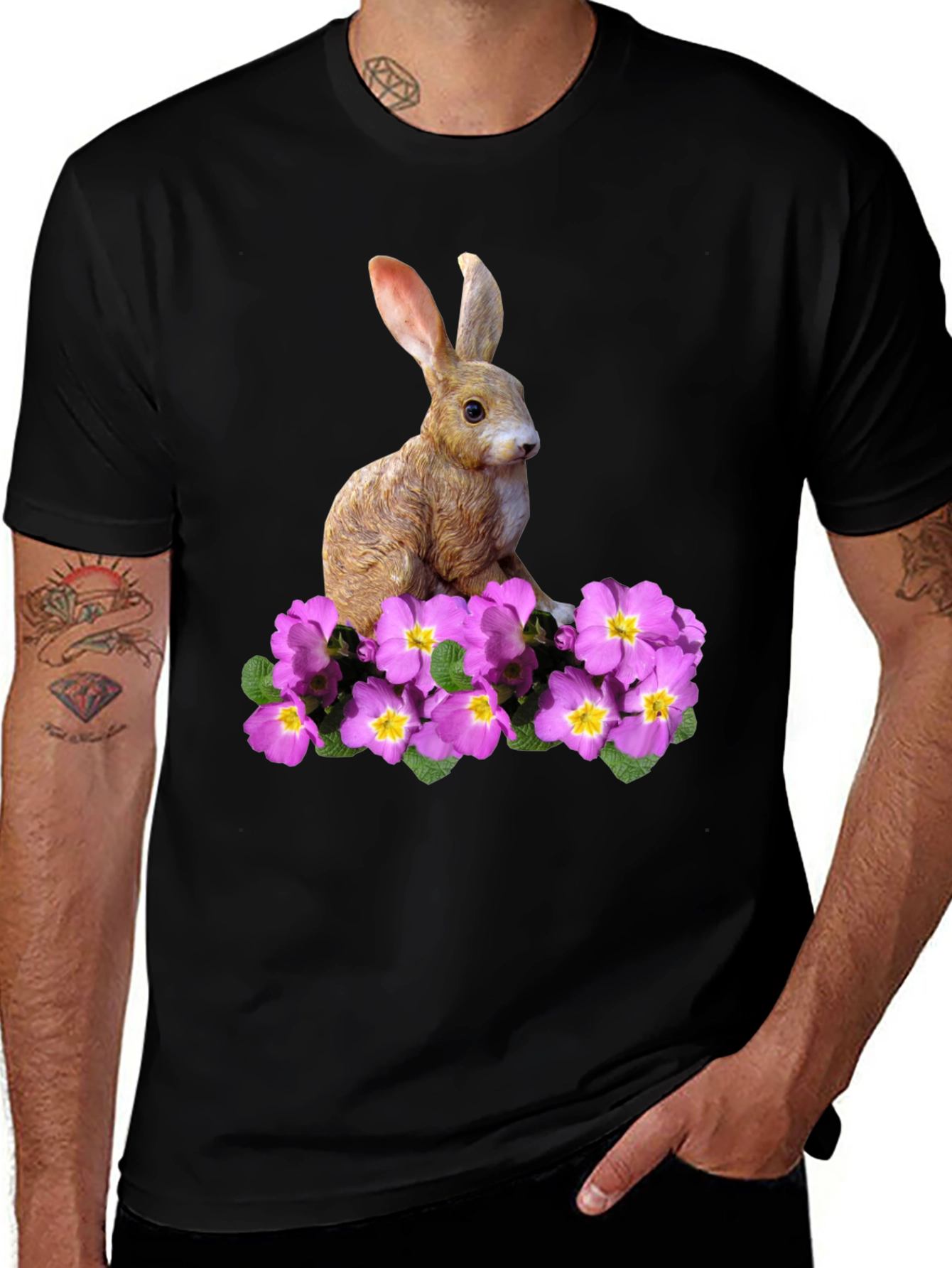 Rabbit & Floral Print Tee - Nature Lover's Apparel