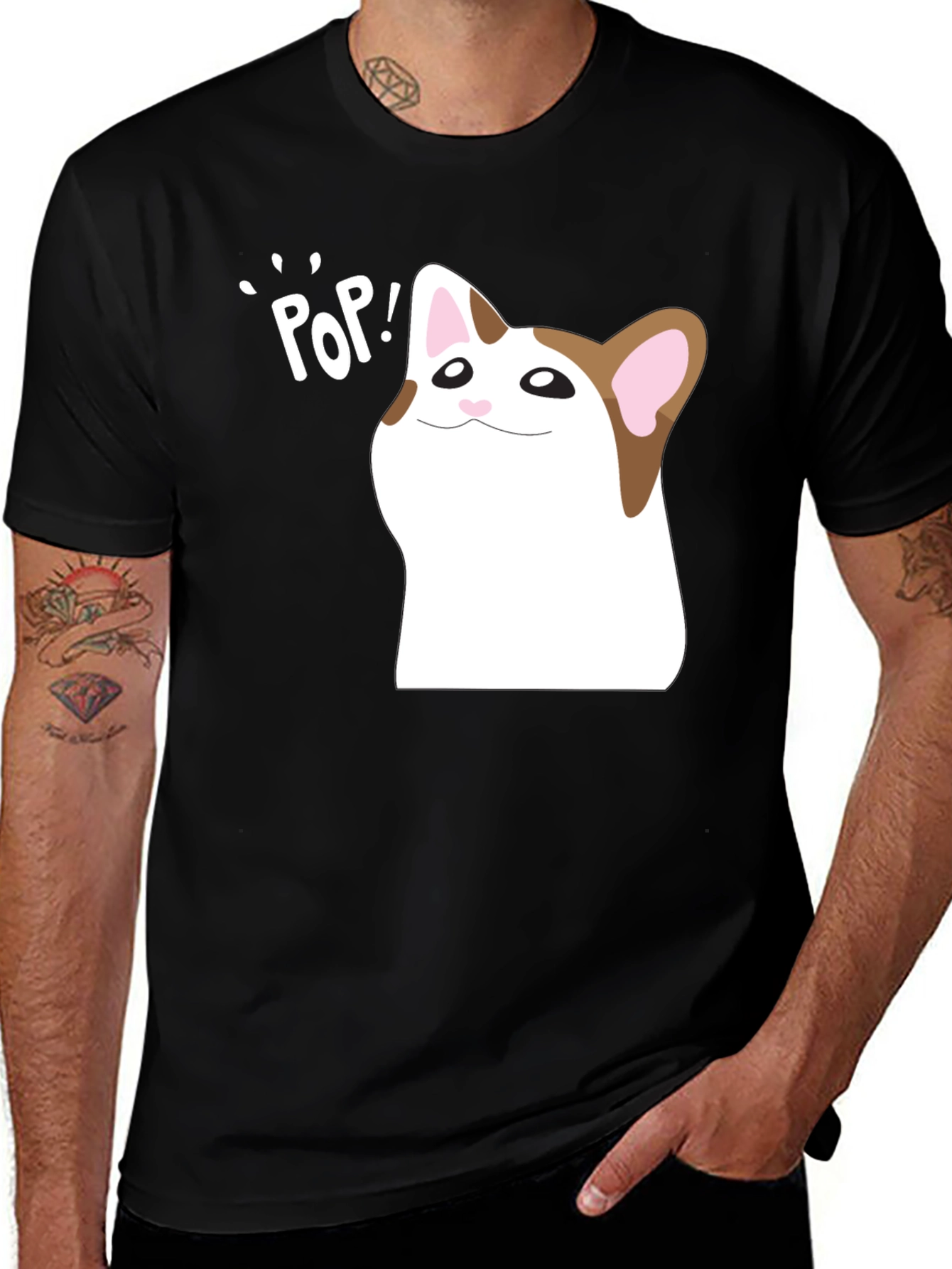 Black Pop Cat Meme T-Shirt - Hilarious Viral Cat Tee main image