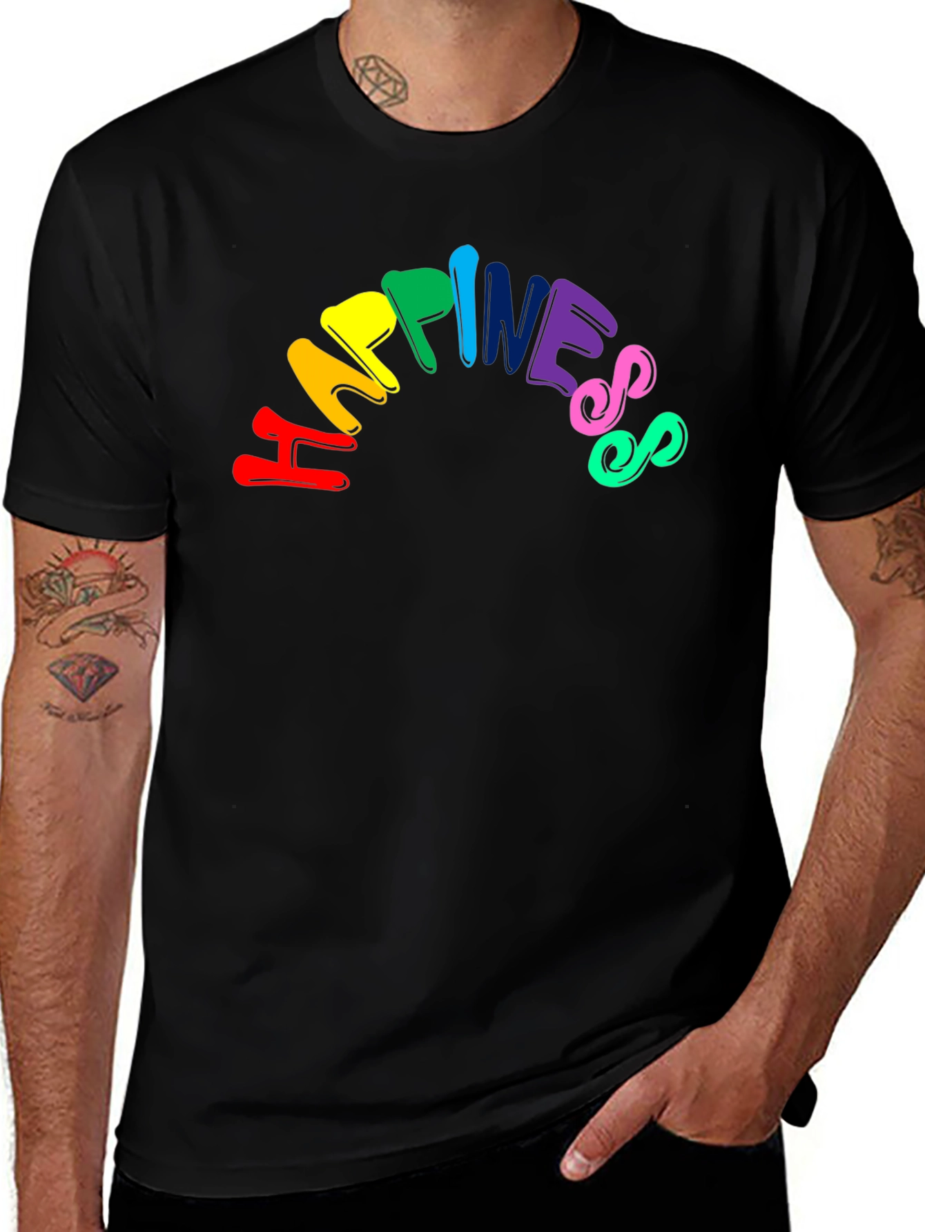 Variant 20 of Happiness Rainbow Graphic Tee - Unisex Black T-Shirt