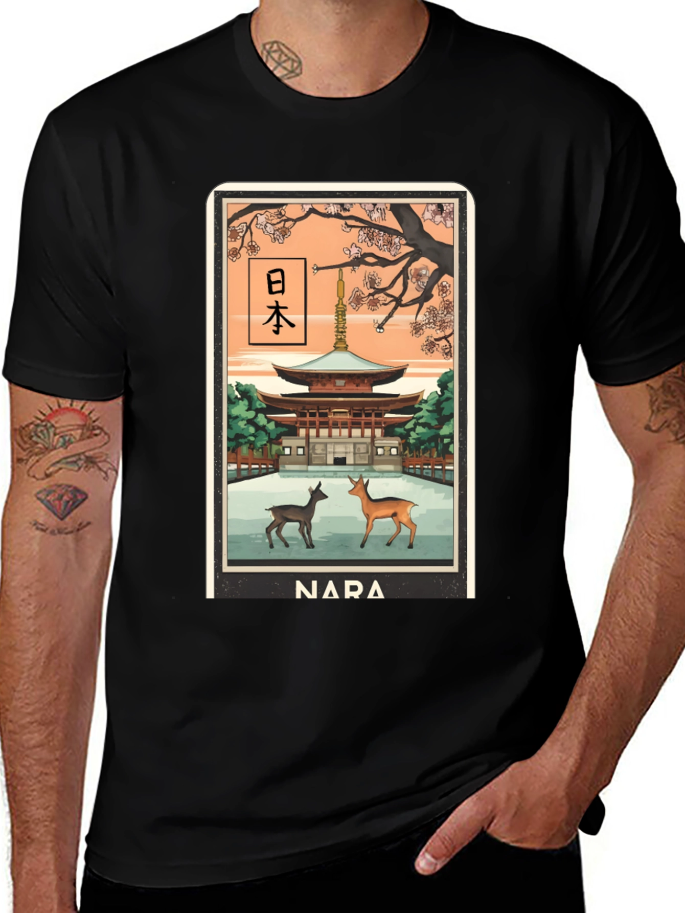 Nara Japan T-Shirt - Temple and Deer Graphic Tee