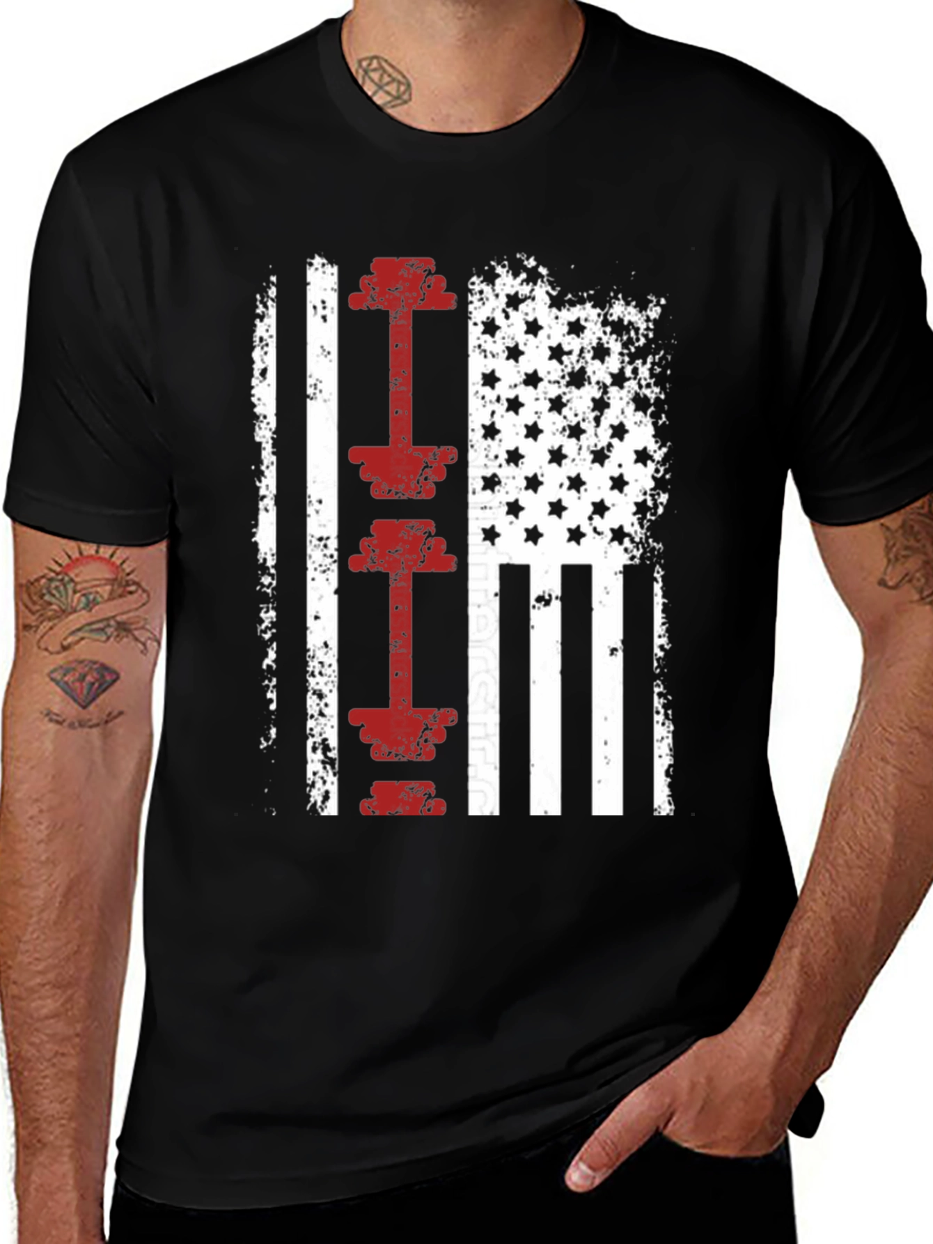 Variant 24 of Patriotic Dumbbell American Flag Graphic T-Shirt