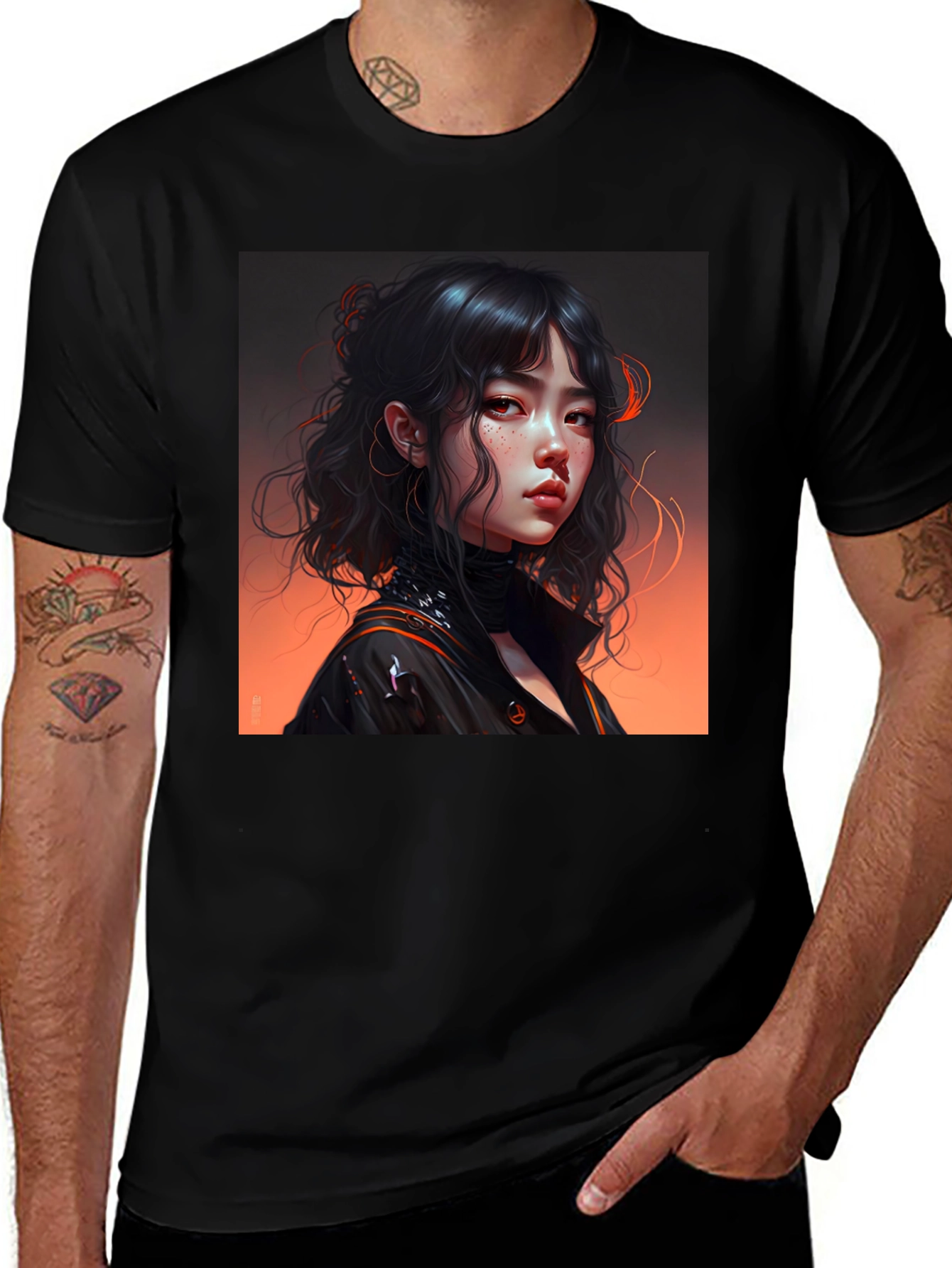 Variant 19 of Artistic Anime Girl Graphic Black T-Shirt