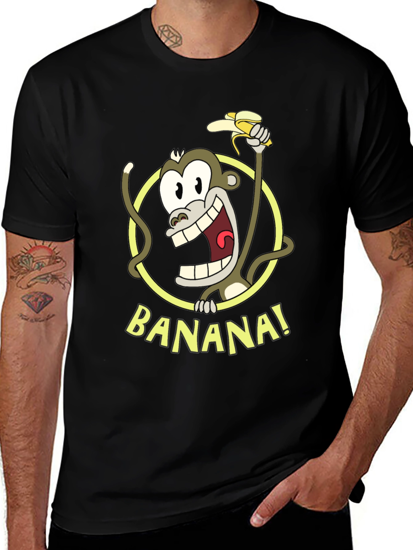 Variant 25 of Funny Monkey Banana Graphic Tee - Black Cotton T-Shirt