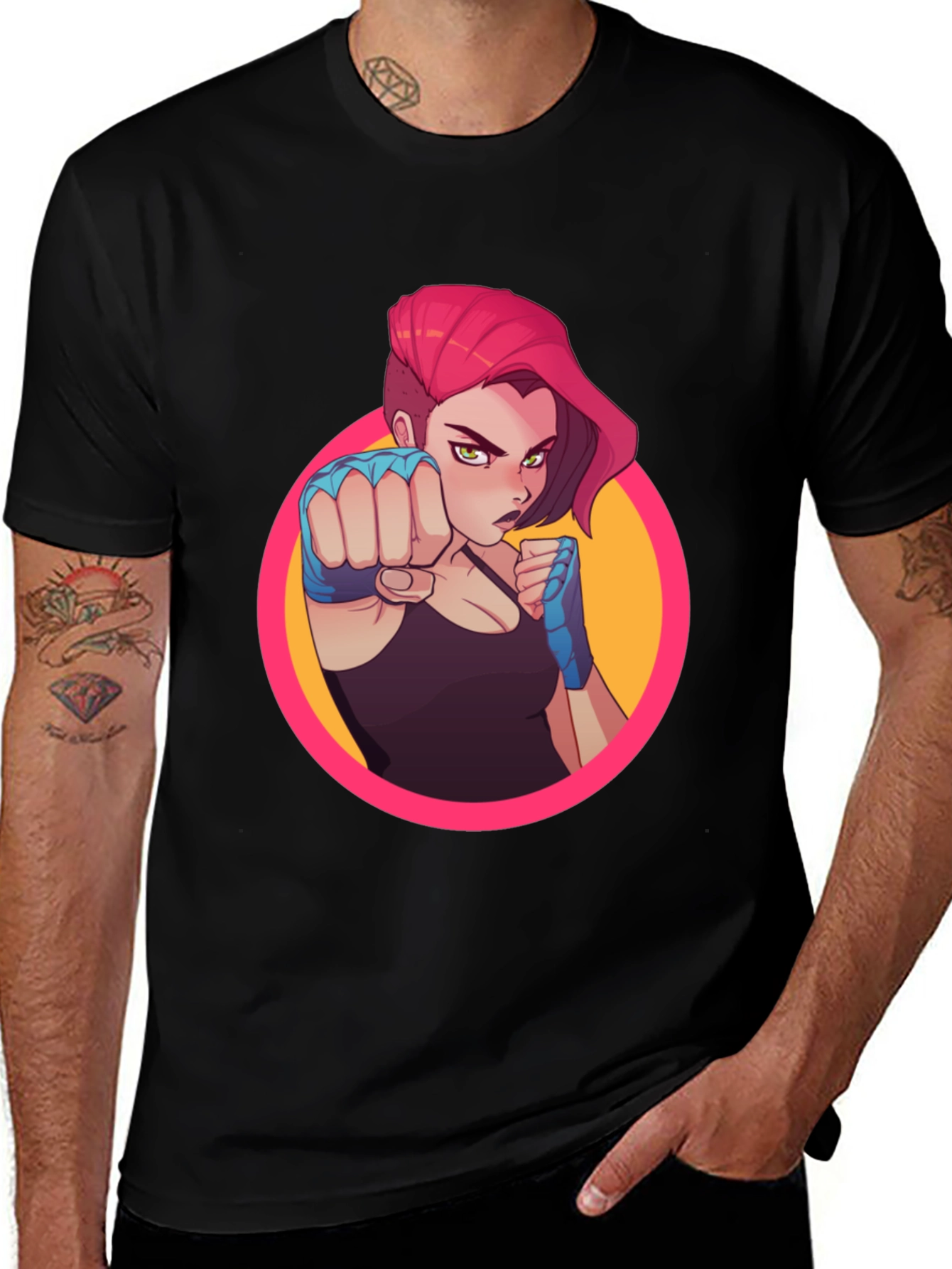 Variant 25 of Fighter Girl Graphic Print Black T-Shirt