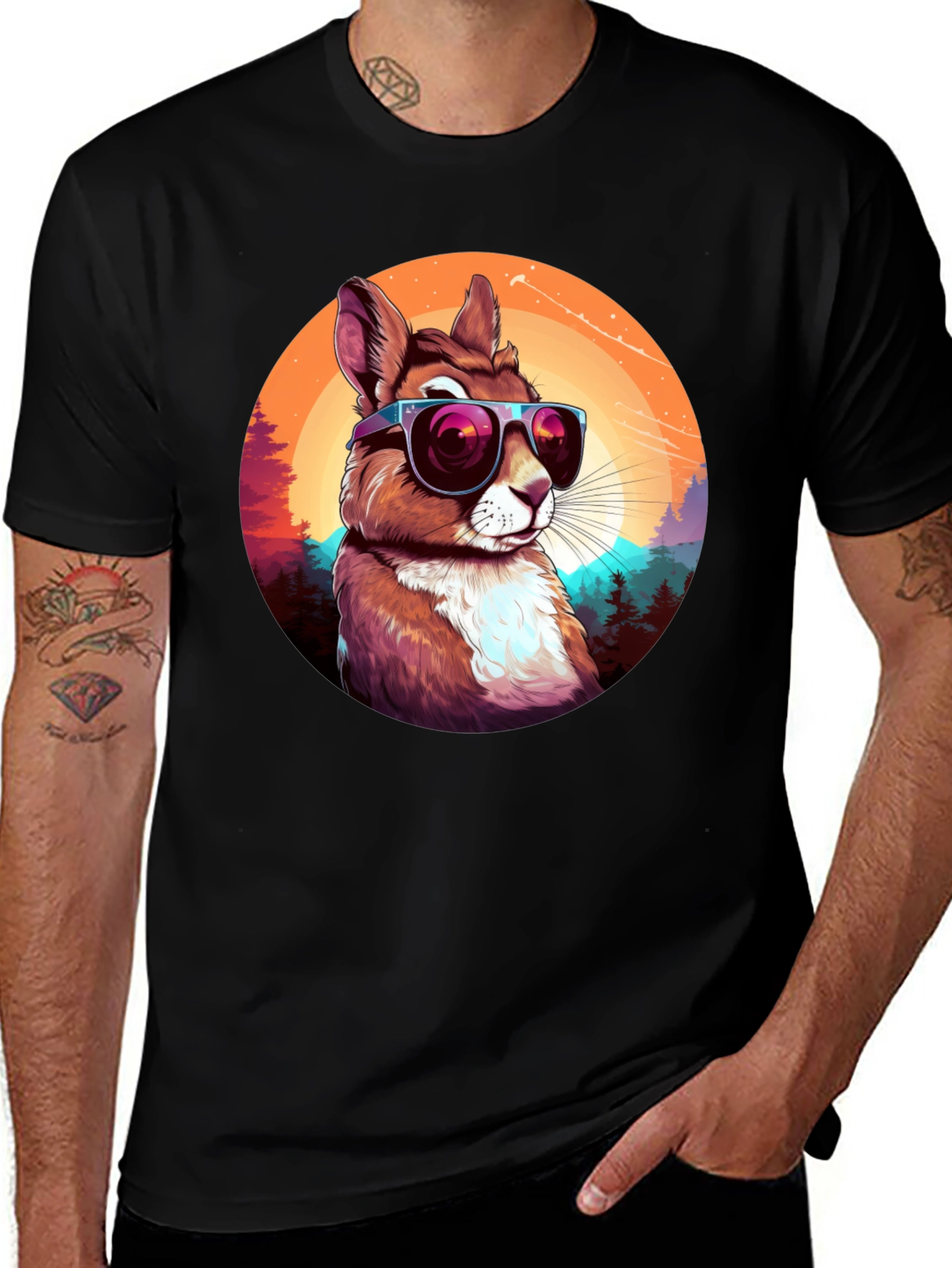 Variant 29 of Cool Squirrel Graphic Tee - Retro Sunset Design