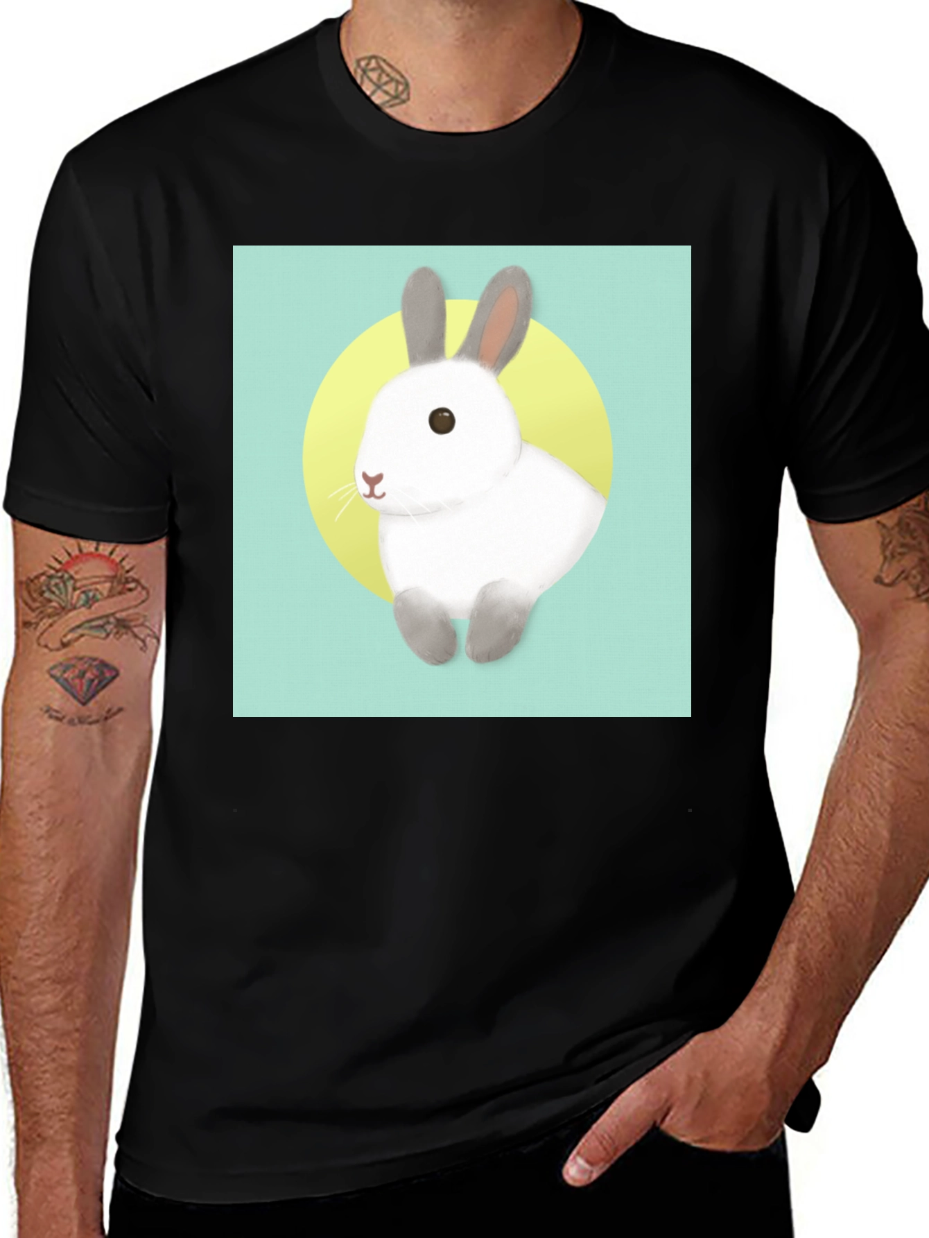 Variant 15 of Cute Rabbit Graphic T-Shirt - Black
