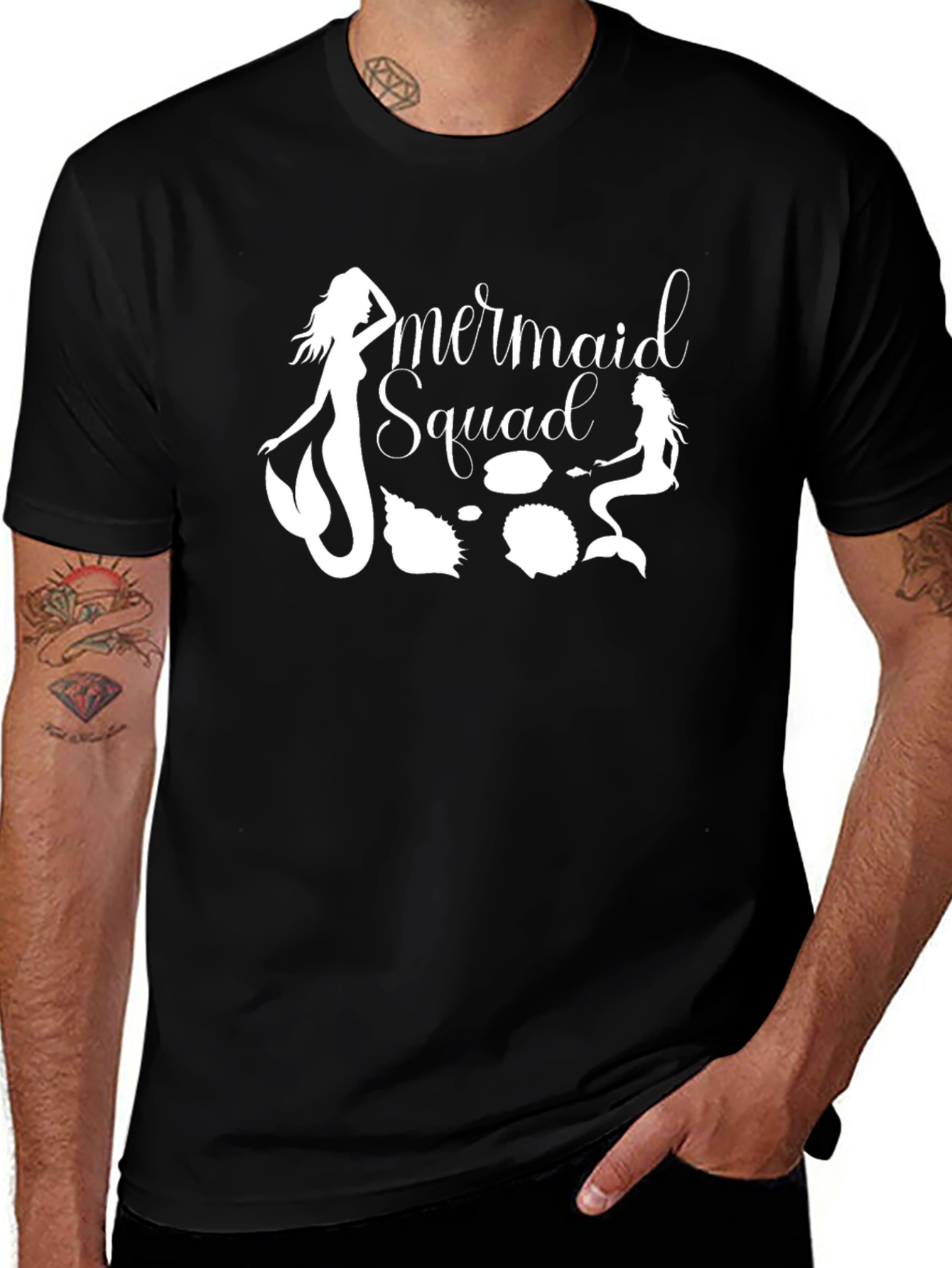 Mermaid Squad Graphic Tee - Black Cotton T-Shirt