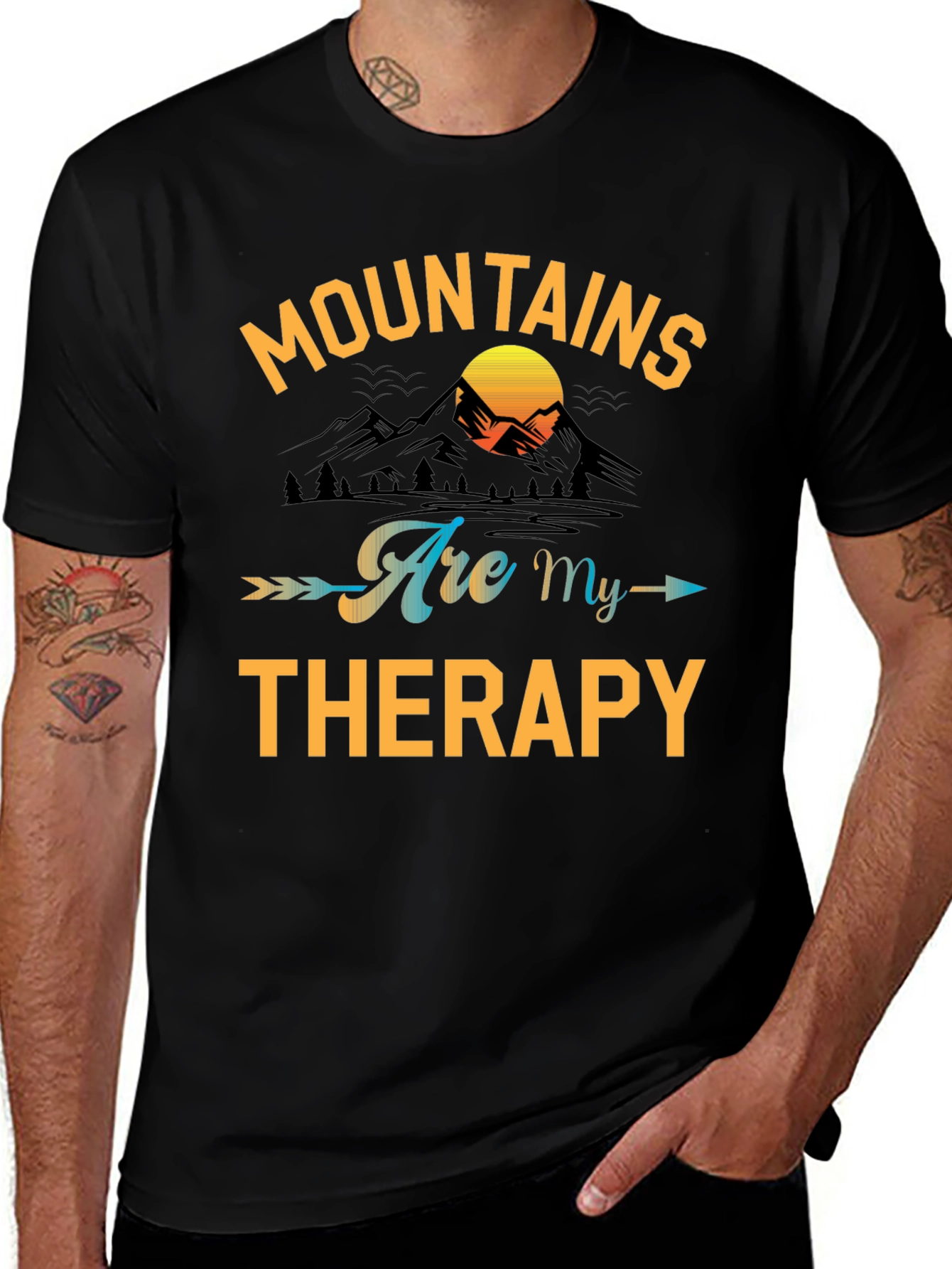 Black Mountains Are My Therapy Black Graphic Tee main image