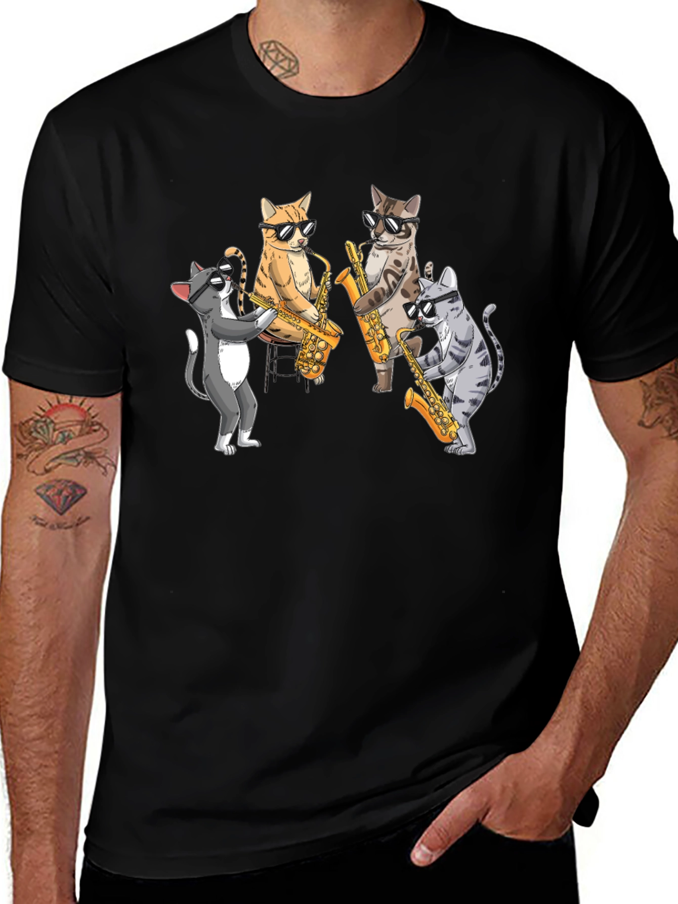 Variant 29 of Cool Cats Playing Saxophone Graphic T-Shirt