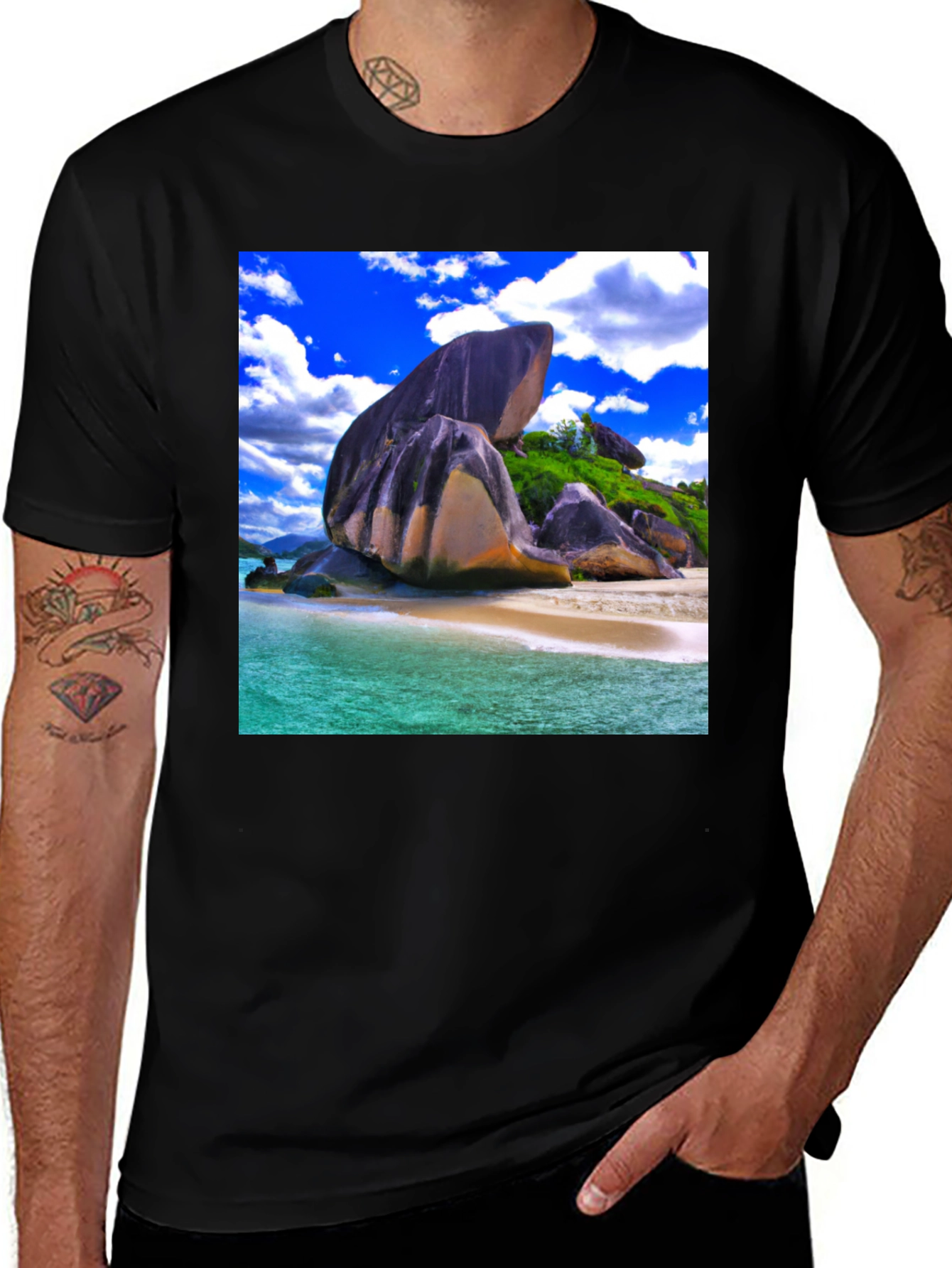 Island Beach Graphic T-Shirt - Black