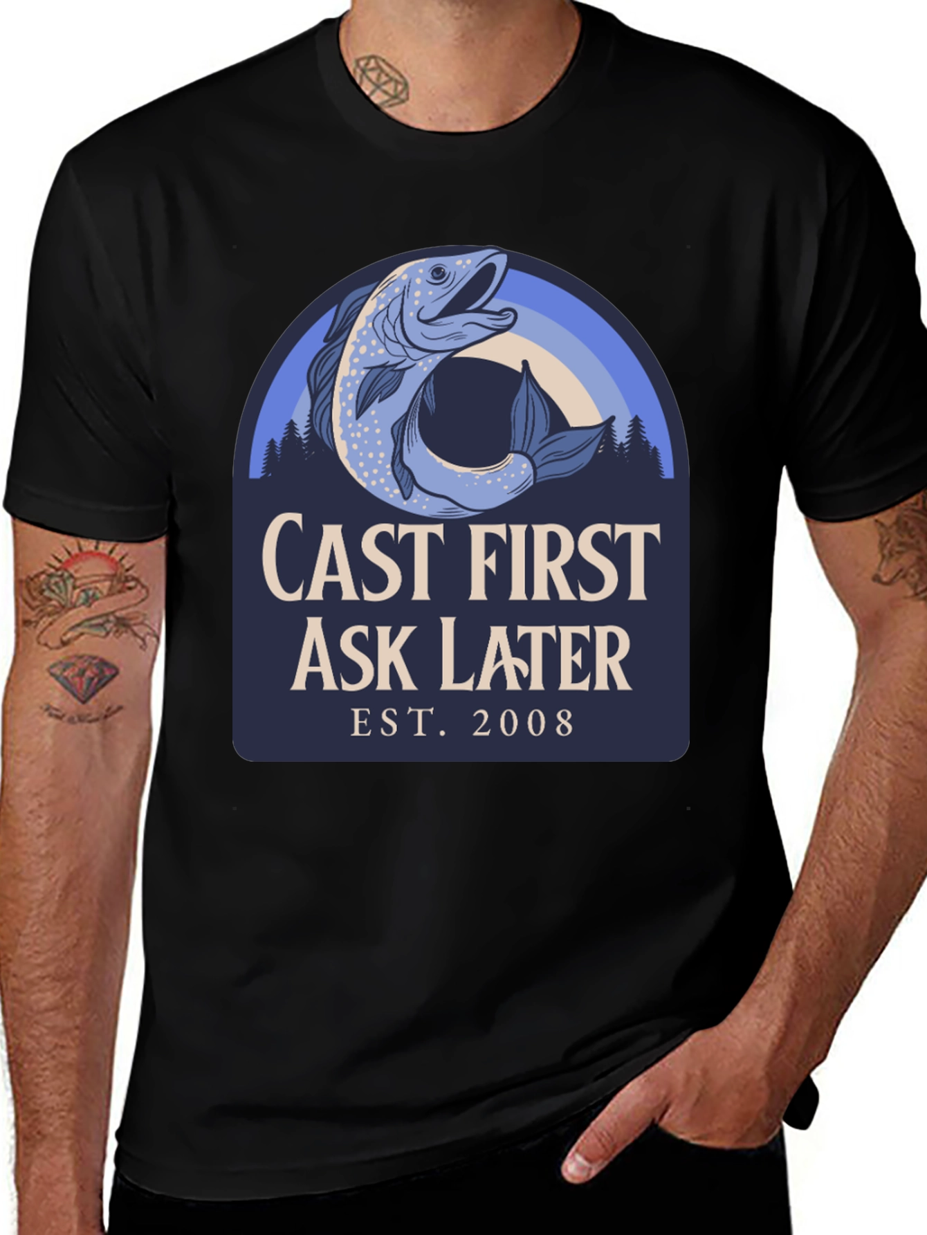 Variant 26 of Cast First Ask Later Fishing T-Shirt