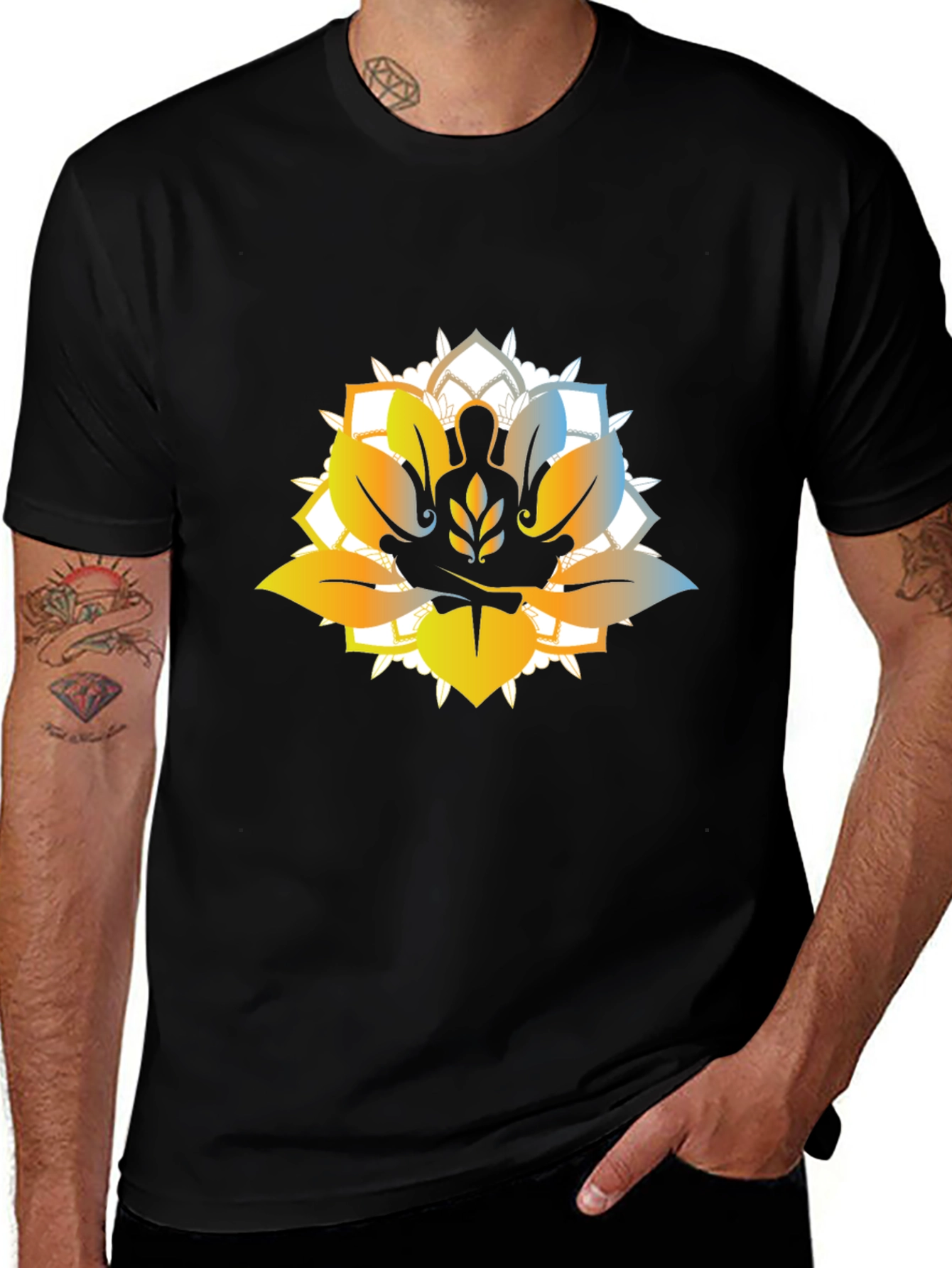 Black Lotus Meditation Graphic T-Shirt - Black main image