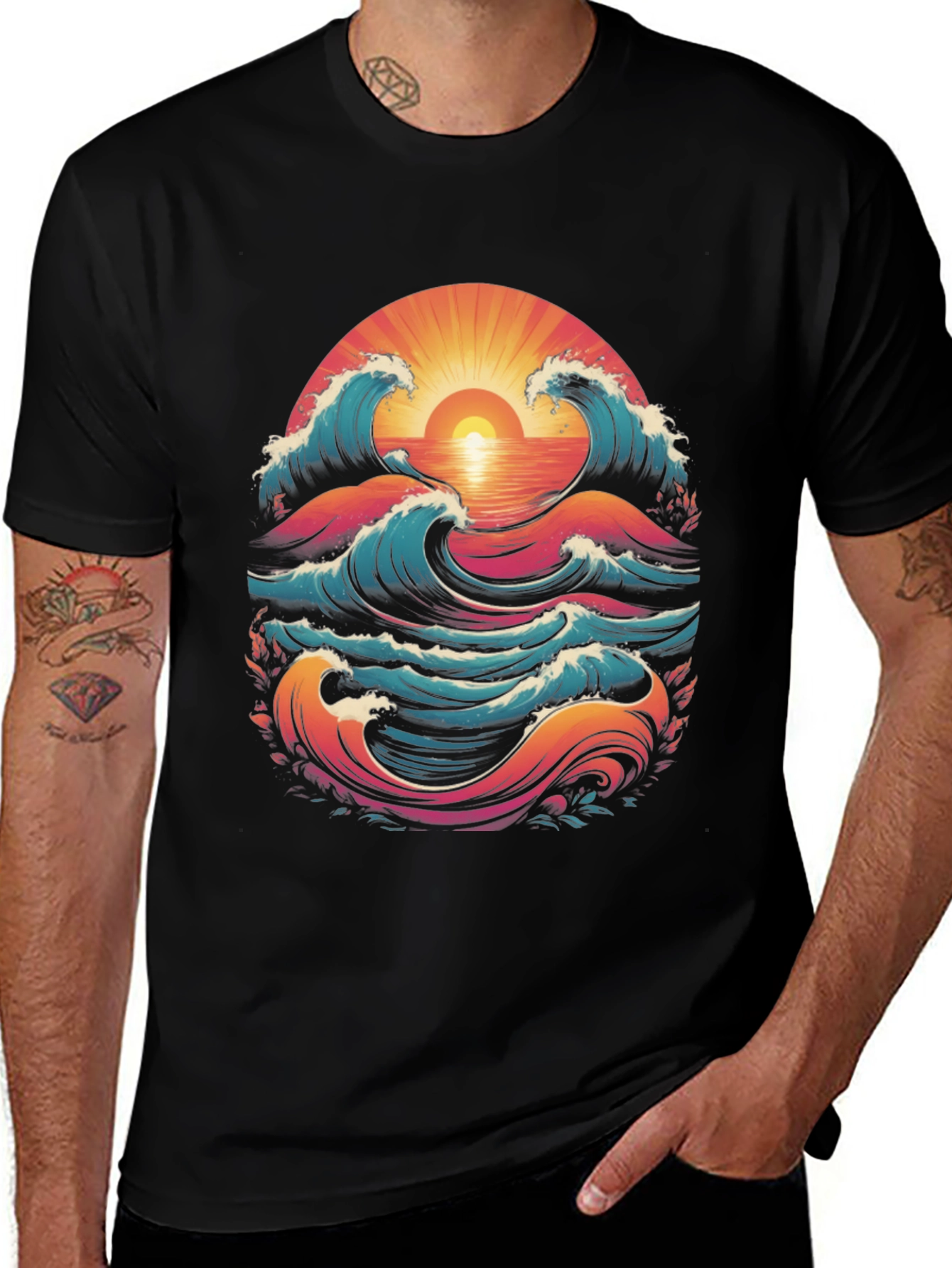 Variant 15 of Ocean Wave Sunset Graphic Tee
