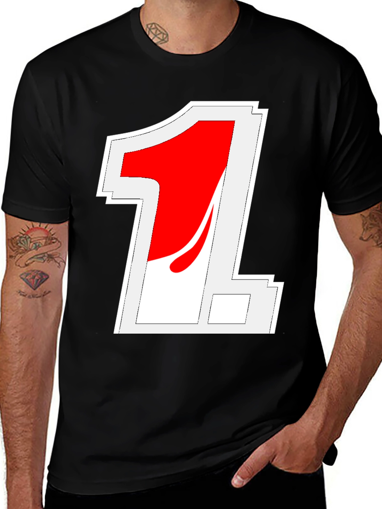 Variant 29 of Retro Racing Number 1 Black T-Shirt