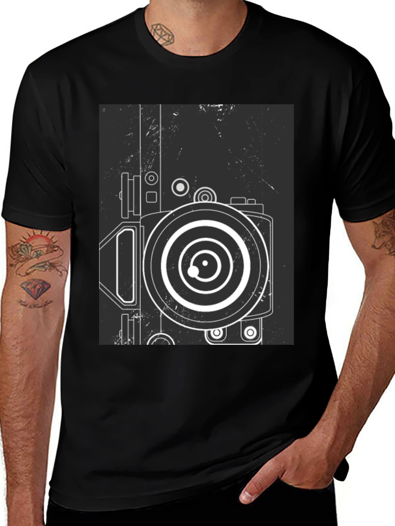 Variant 12 of Retro Camera Graphic Tee - Modern Black T-Shirt