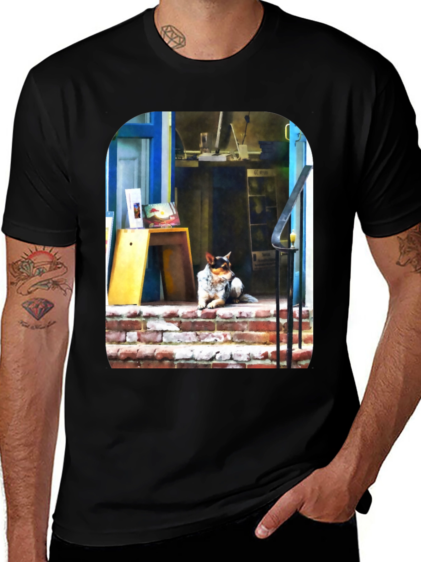 Variant 6 of Dog on Steps Graphic T-Shirt
