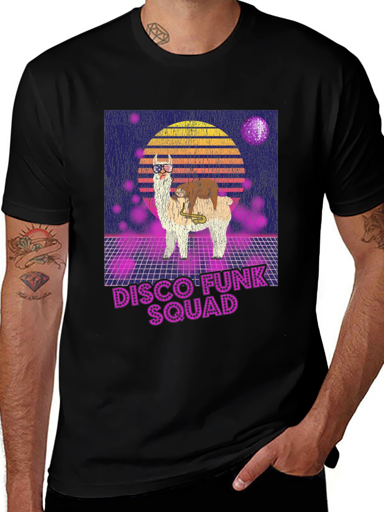 Disco Funk Squad T-Shirt - Retro Llama Design