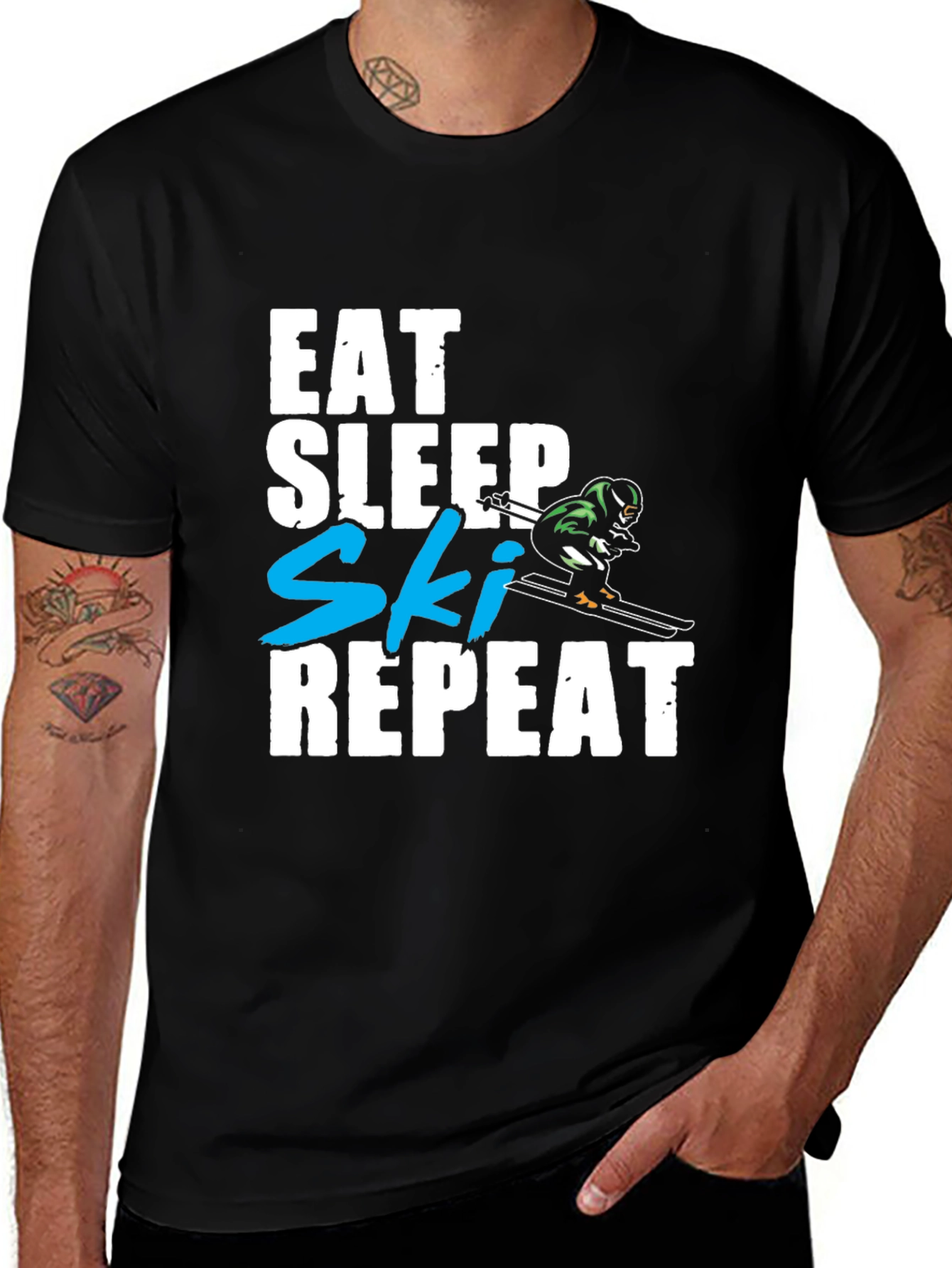 Variant 15 of Eat Sleep Ski Repeat Graphic T-Shirt - Black