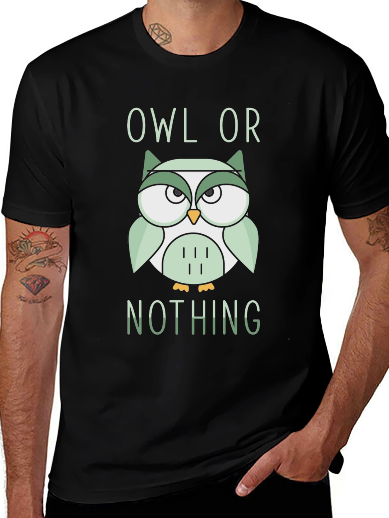 Variant 4 of Owl or Nothing Graphic Print Black T-Shirt