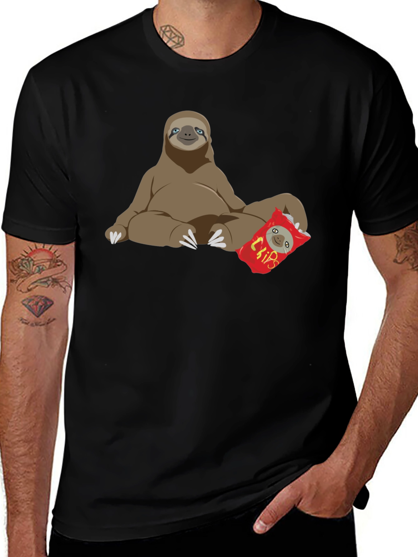 Variant 17 of Sloth Chips Lover Graphic T-Shirt - Relaxed Fit