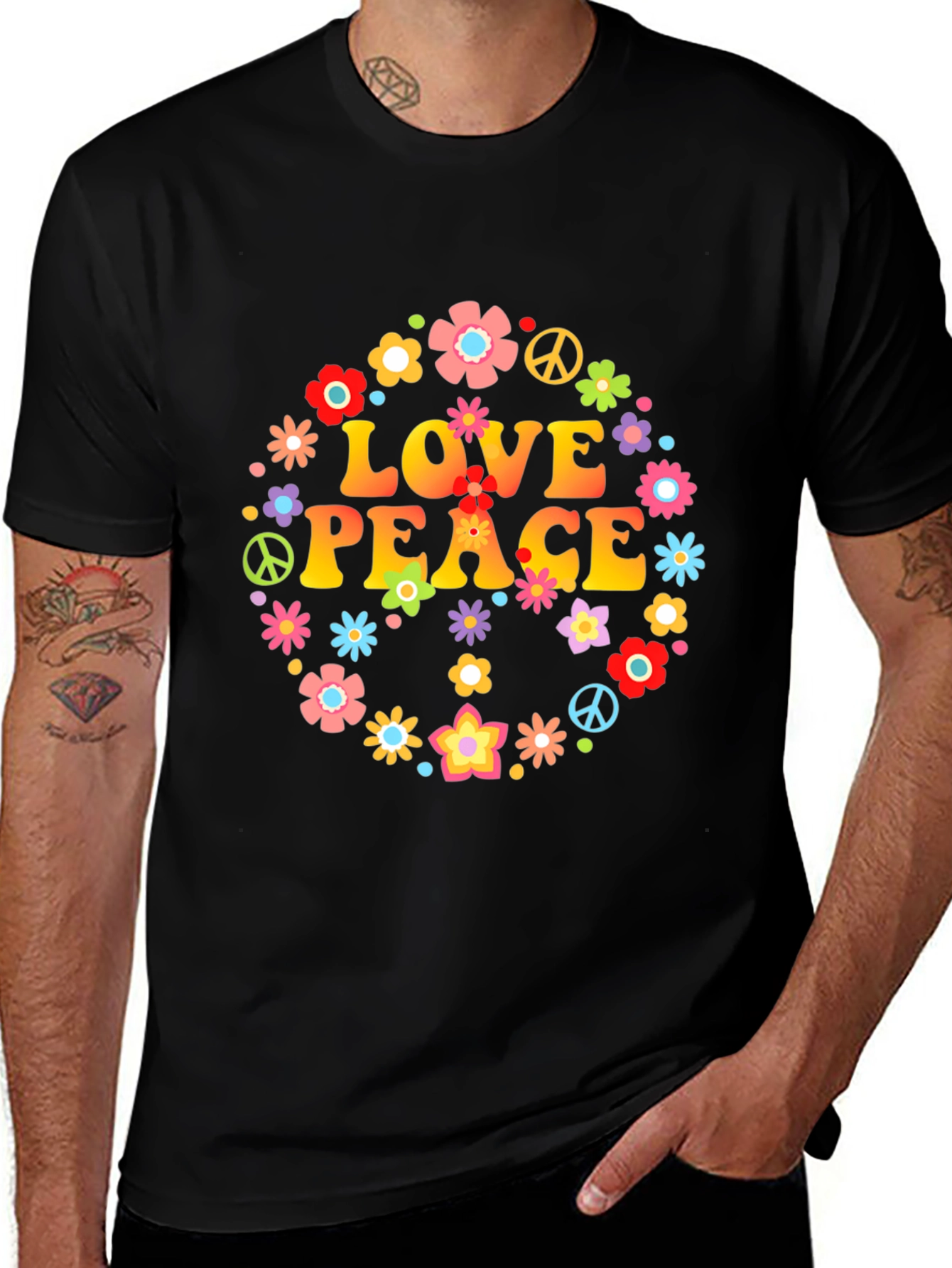 Variant 8 of Love Peace Flower Graphic T-Shirt